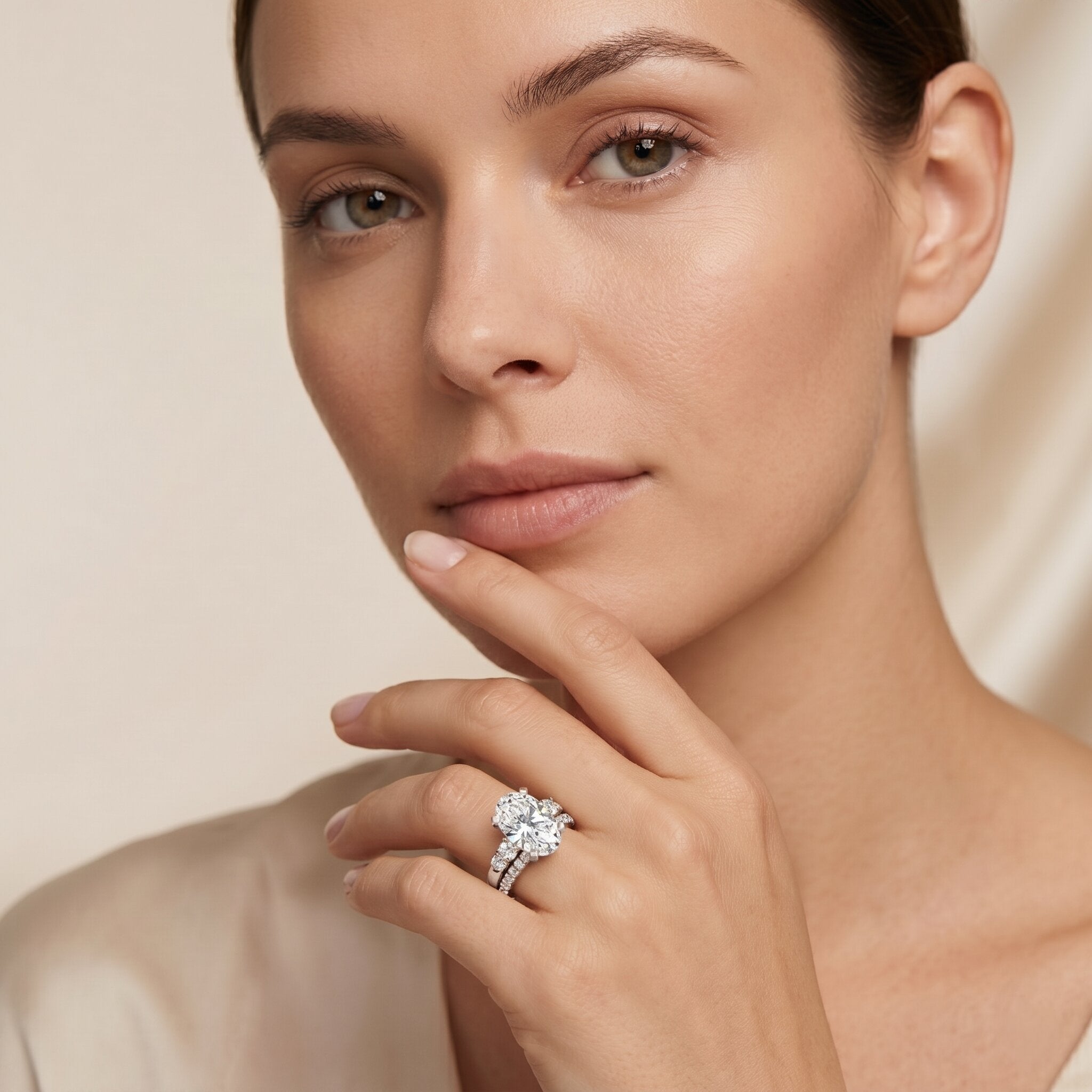 IGI Certified 3 Carat Oval Lab Grown Diamond Marriage Ring Set for Women Lab - ( EF-VS ) - Rosec Jewels