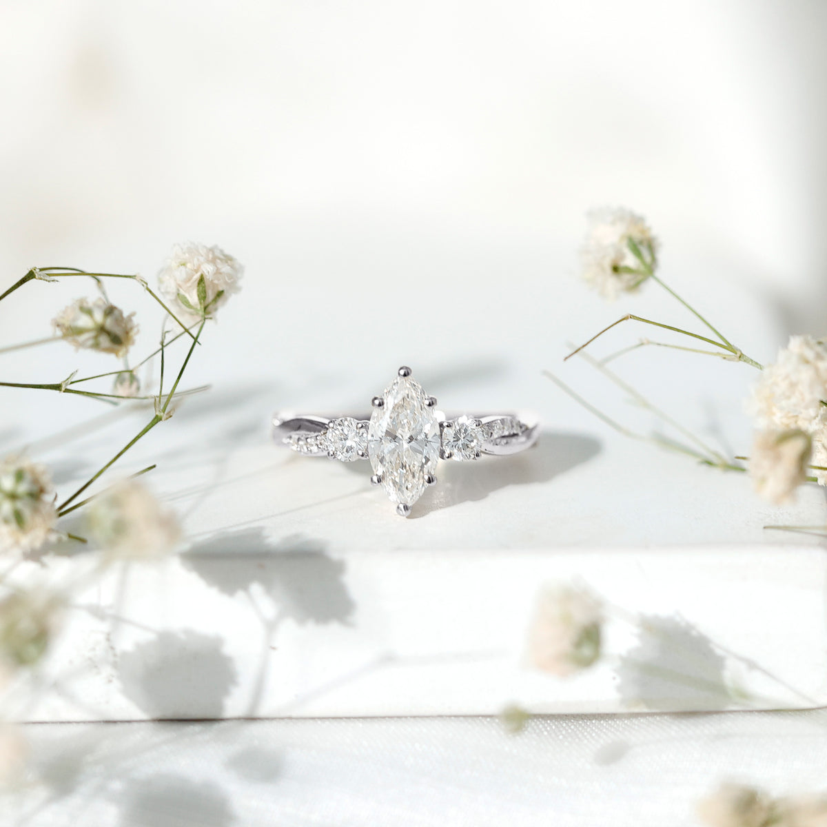1 Carat Marquise Cut Lab Grown Diamond Designer Engagement Ring IGI Certified Lab - ( E-VS1 ) - Rosec Jewels