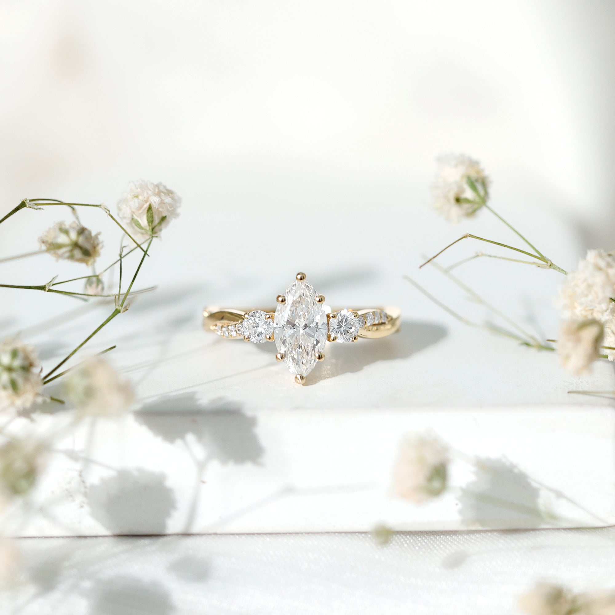 1 Carat Marquise Cut Lab Grown Diamond Designer Engagement Ring IGI Certified Lab - ( E-VS1 ) - Rosec Jewels