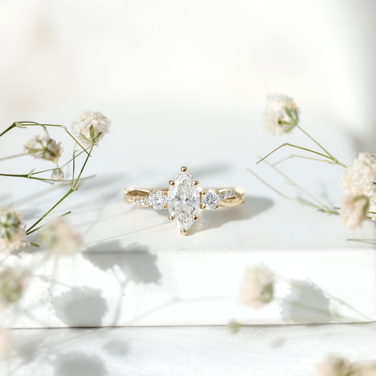 1 Carat Marquise Cut Lab Grown Diamond Designer Engagement Ring IGI Certified Lab - ( E-VS1 ) - Rosec Jewels