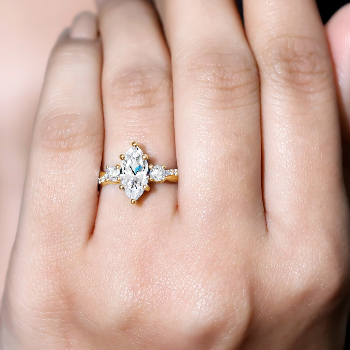 1 Carat Marquise Cut Lab Grown Diamond Designer Engagement Ring IGI Certified Lab - ( E-VS1 ) - Rosec Jewels
