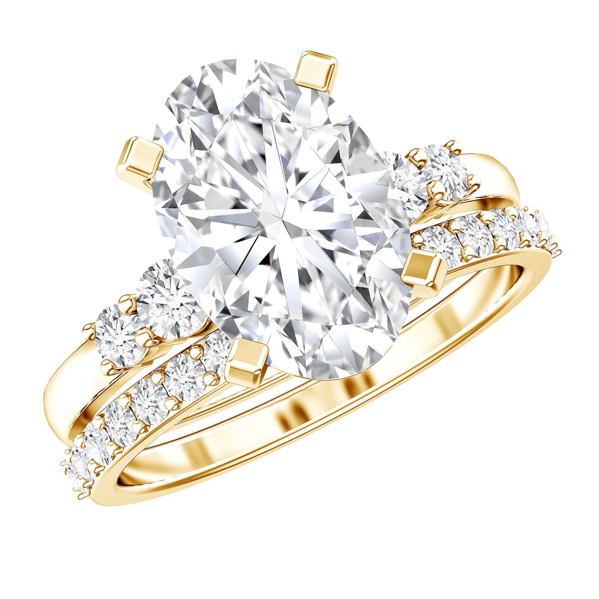 4 Carat Oval Wedding Ring Set with IGI Certified Lab Grown Diamond Lab - ( E-VS1 ) - Rosec Jewels