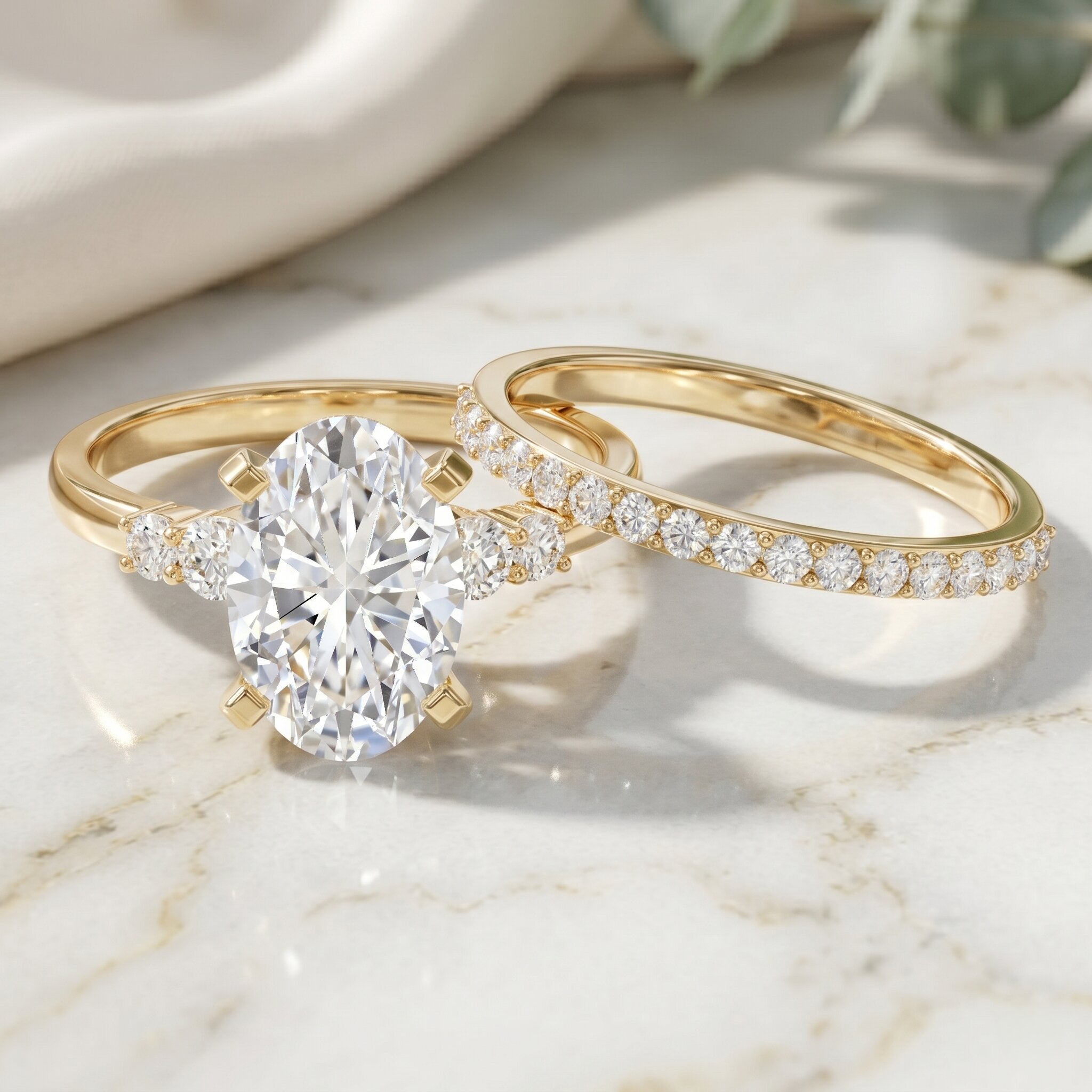 4 Carat Oval Wedding Ring Set with IGI Certified Lab Grown Diamond Lab - ( EF-VS ) - Rosec Jewels