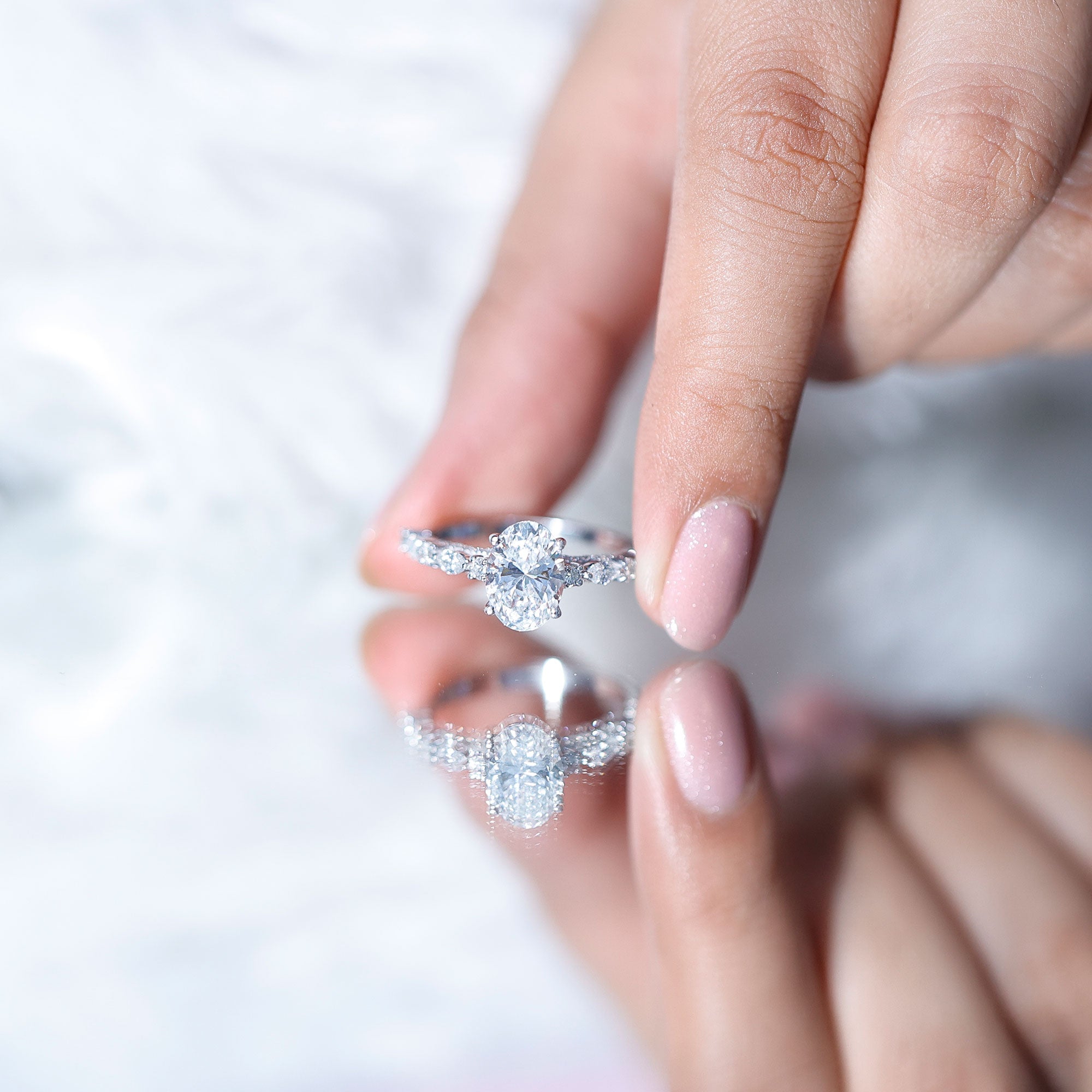 2 Carat Oval Lab Grown Diamond Engagement Ring with IGI Certificate Lab - ( E-VS1 ) - Rosec Jewels