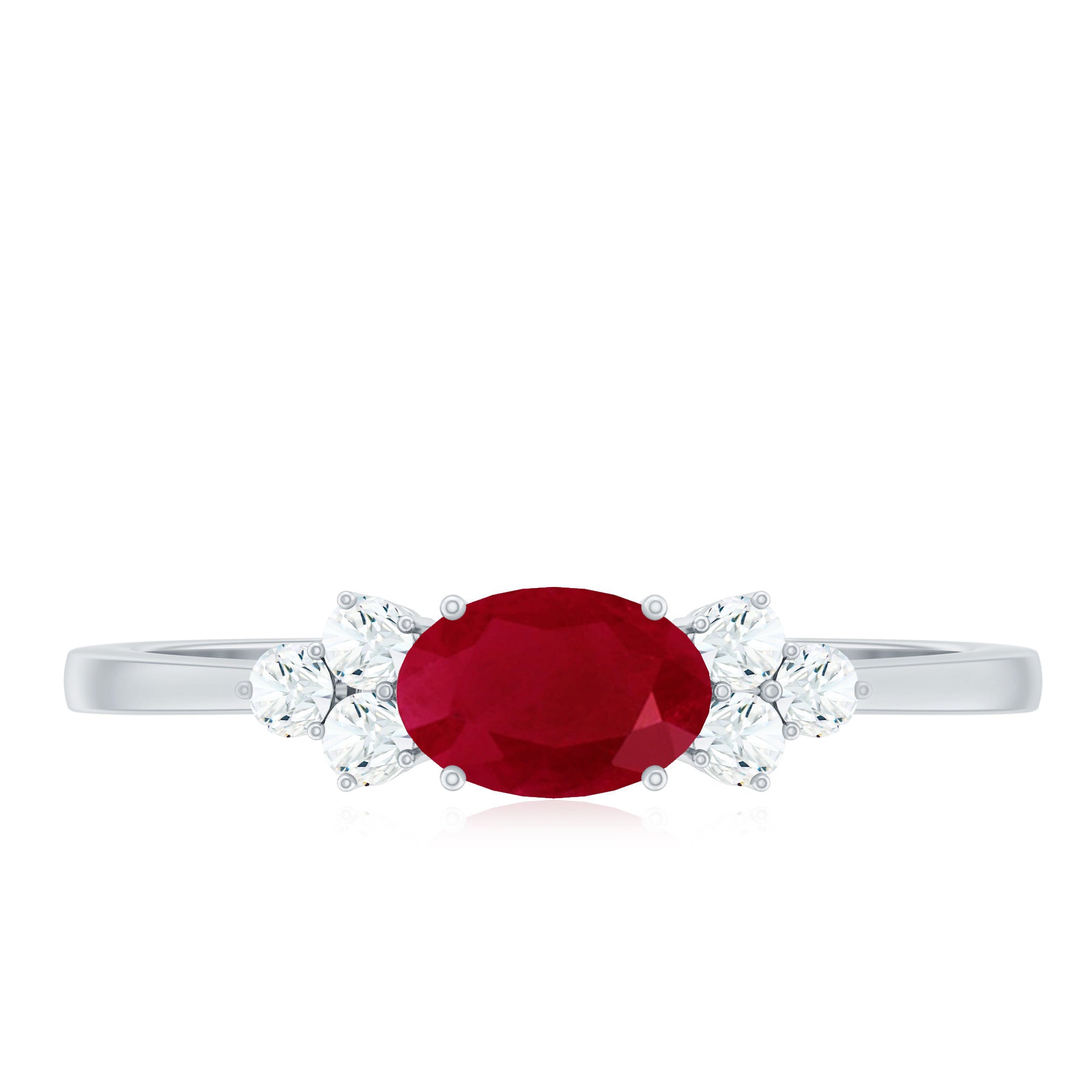 Rosec Jewels-East West Style 0.6 Carat Ruby Oval Promise Ring with Diamond