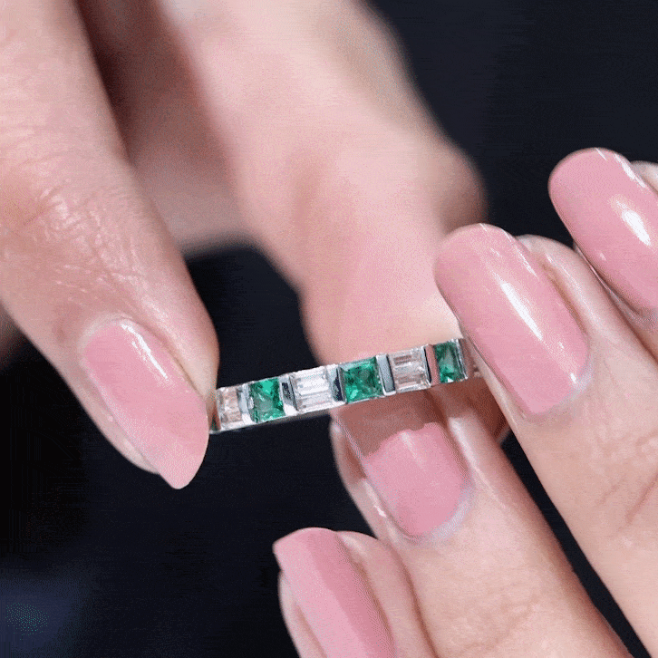Lab Created Emerald And Moissanite Eternity Wedding Band AAAA - Rosec Jewels