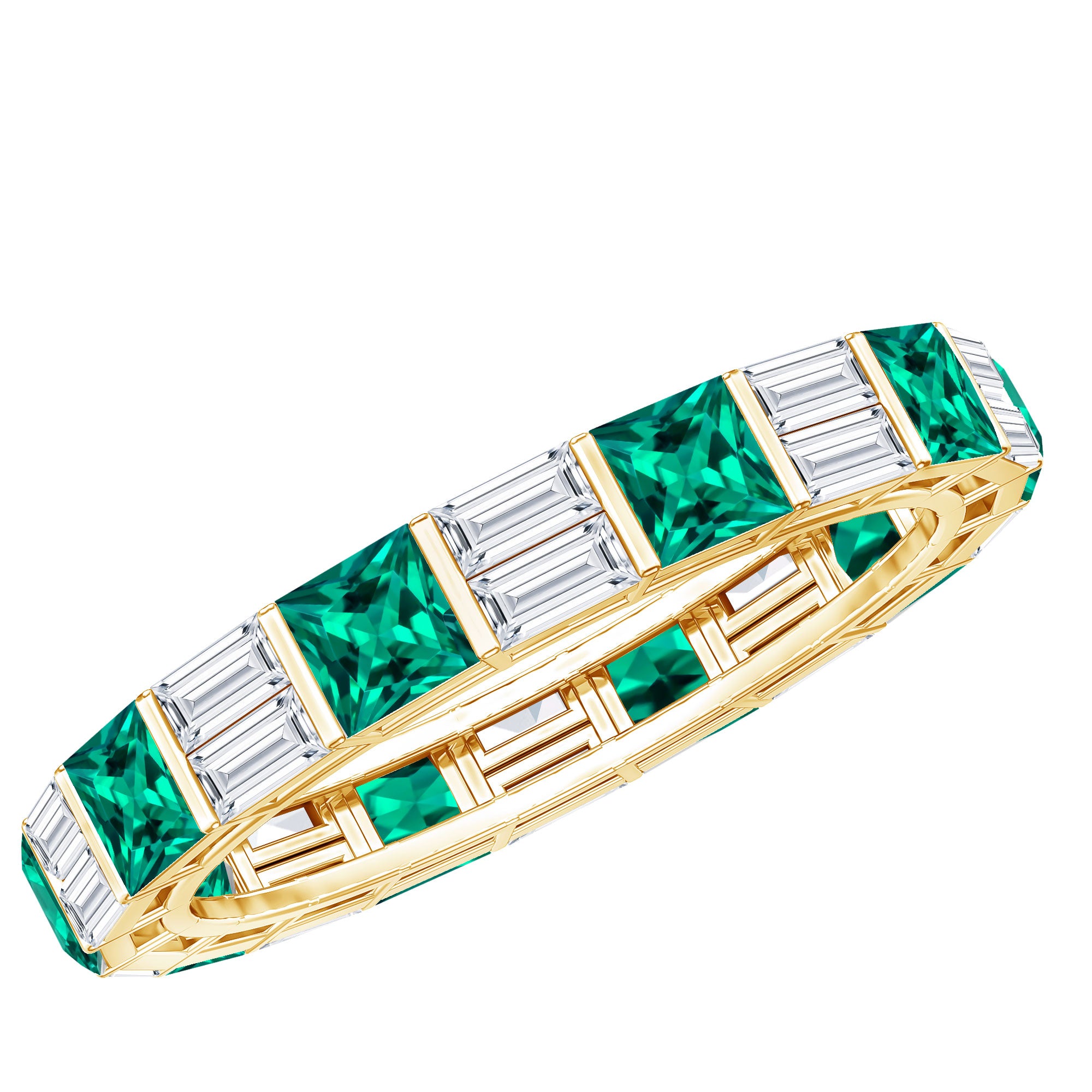 Lab Created Emerald And Moissanite Eternity Wedding Band AAAA - Rosec Jewels