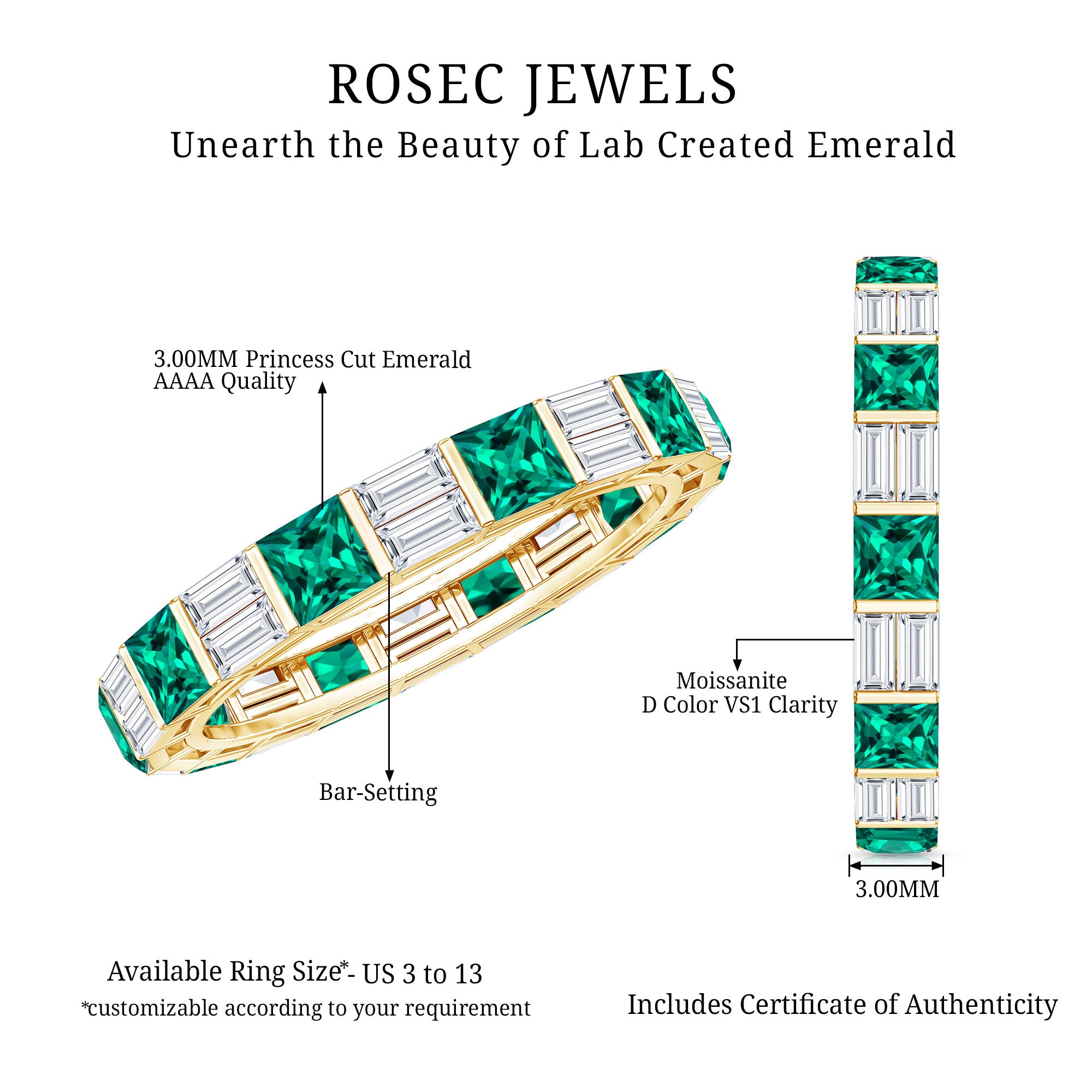Lab Created Emerald And Moissanite Eternity Wedding Band AAAA - Rosec Jewels