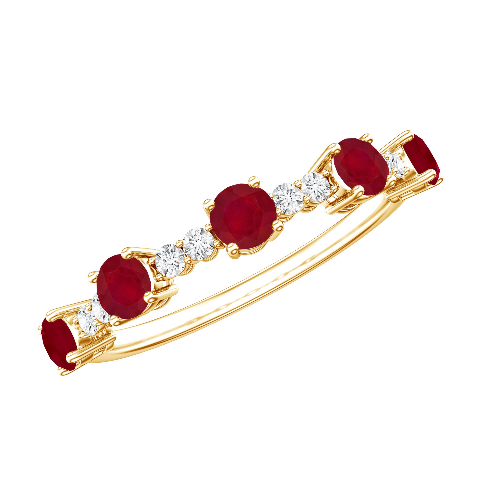 Real Ruby Diamond Half Eternity Ring for Anniversary AAA - Rosec Jewels
