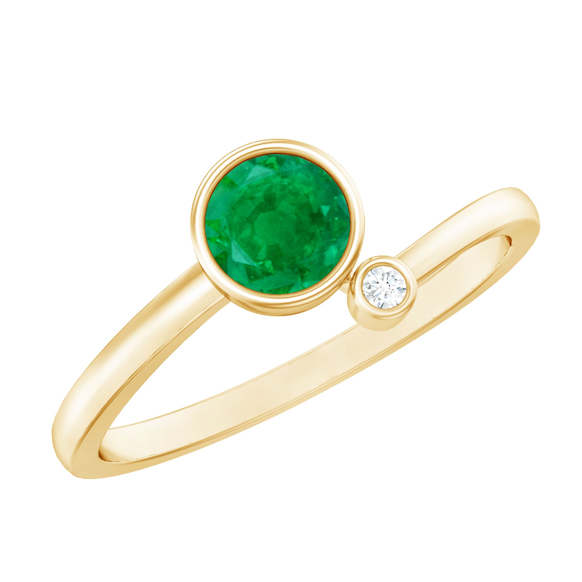 Bezel Set Emerald and Lab Diamond Two Stone Promise Ring AAA - Rosec Jewels