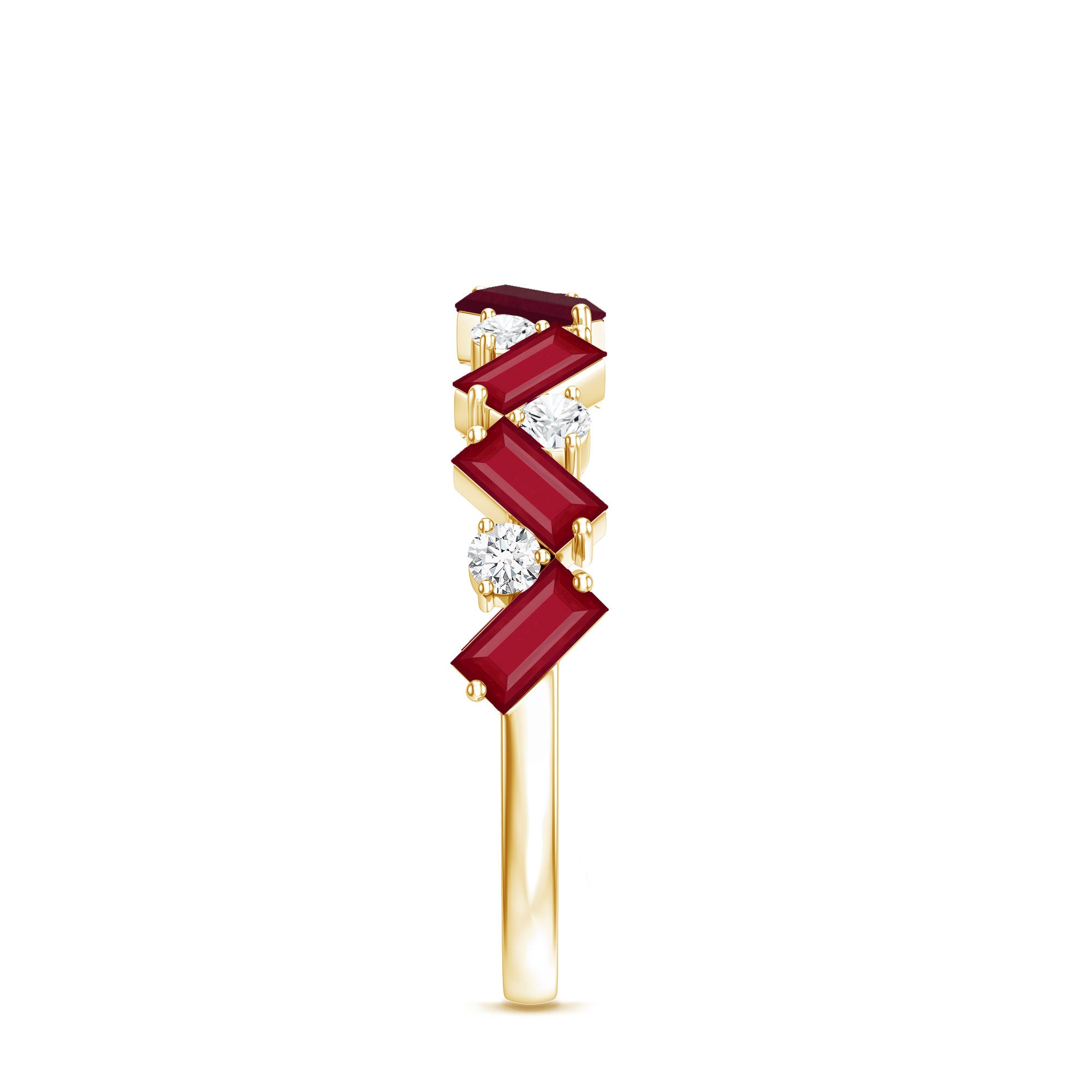 Certified Ruby Half Eternity Ring with Lab Grown Diamond AAA - Rosec Jewels