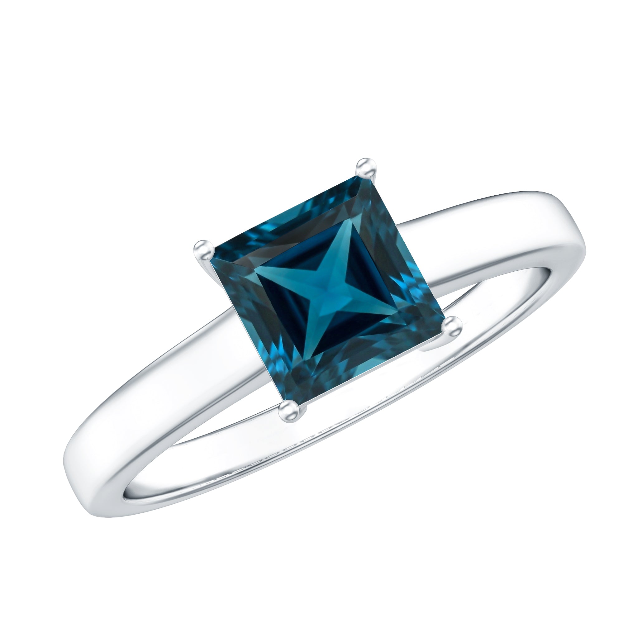 1 Carat Princess Cut London Blue Topaz Solitaire Ring AAA - Rosec Jewels