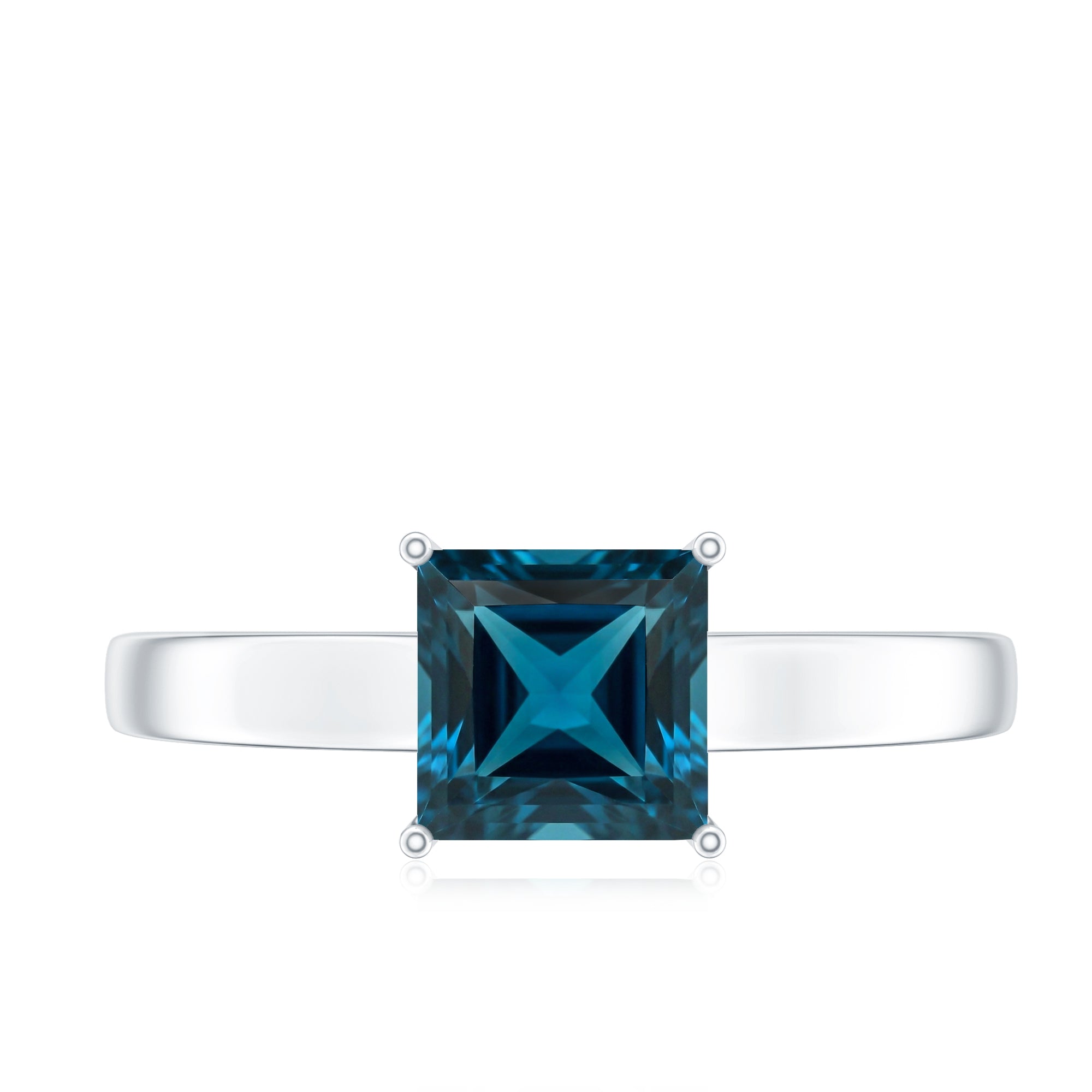 1 Carat Princess Cut London Blue Topaz Solitaire Ring AAA - Rosec Jewels