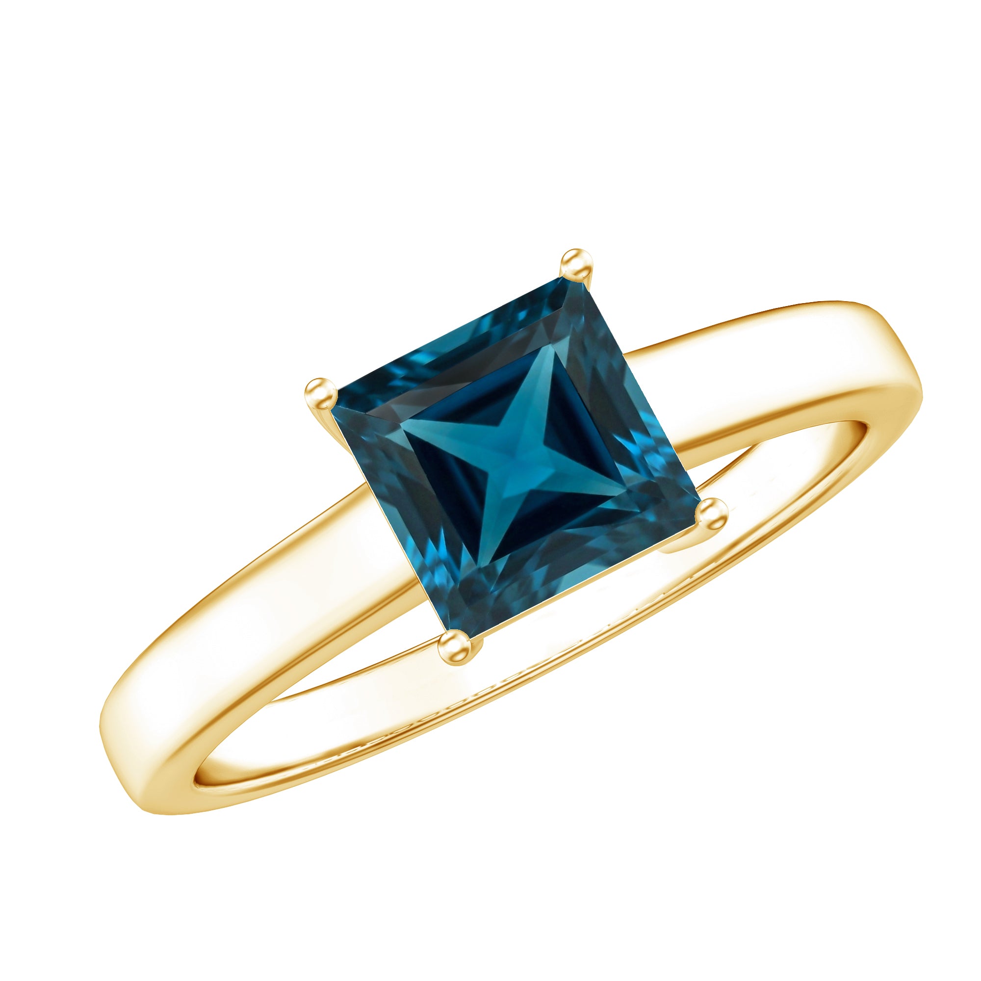 1 Carat Princess Cut London Blue Topaz Solitaire Ring AAA - Rosec Jewels