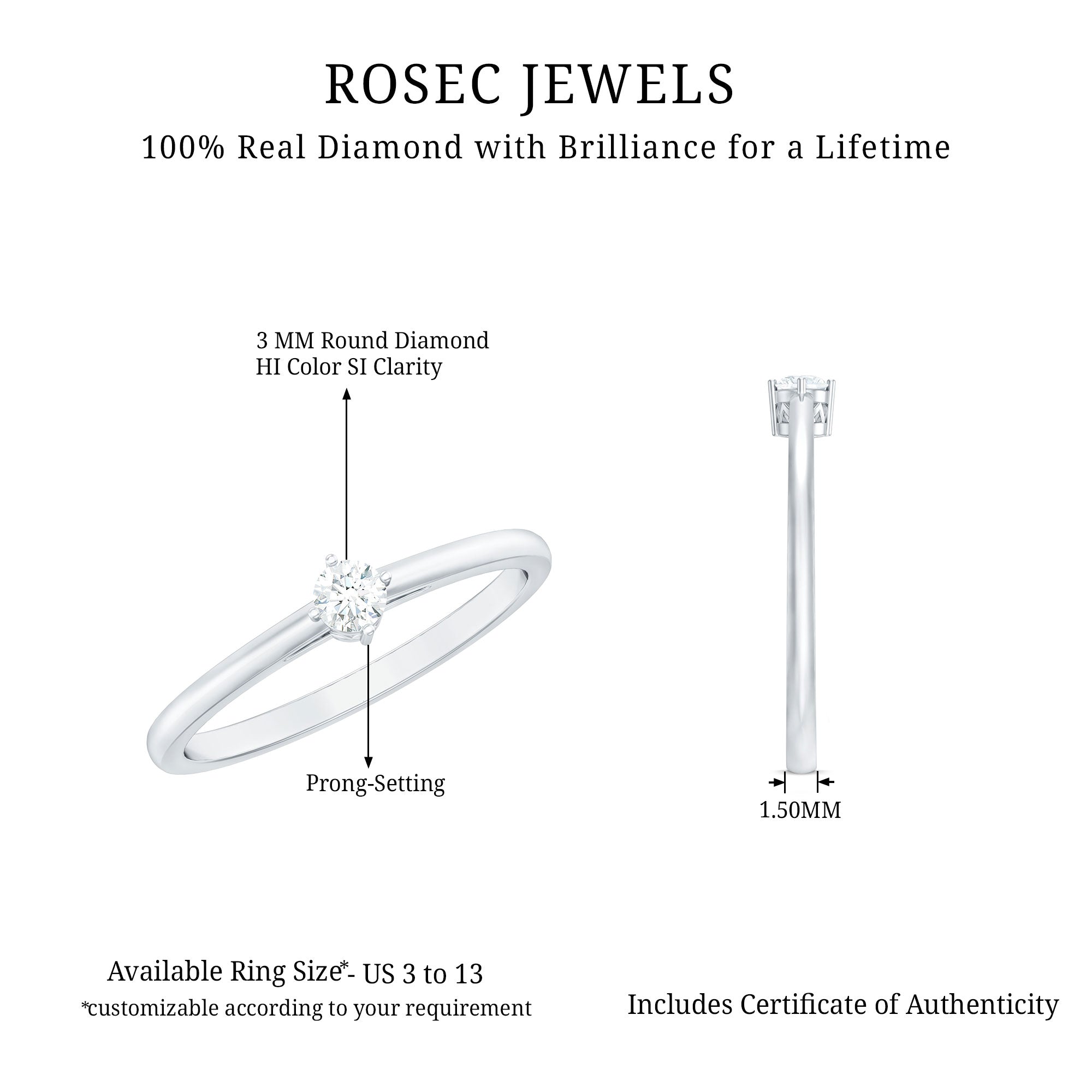 Diamond Promise Ring For Her Natural - ( HI-SI ) - Rosec Jewels