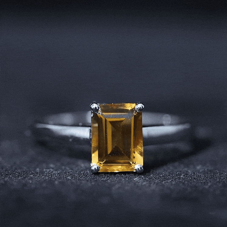 1.8 Carat Natural Citrine Solitaire Emerald Cut Engagement Ring AAA - Rosec Jewels