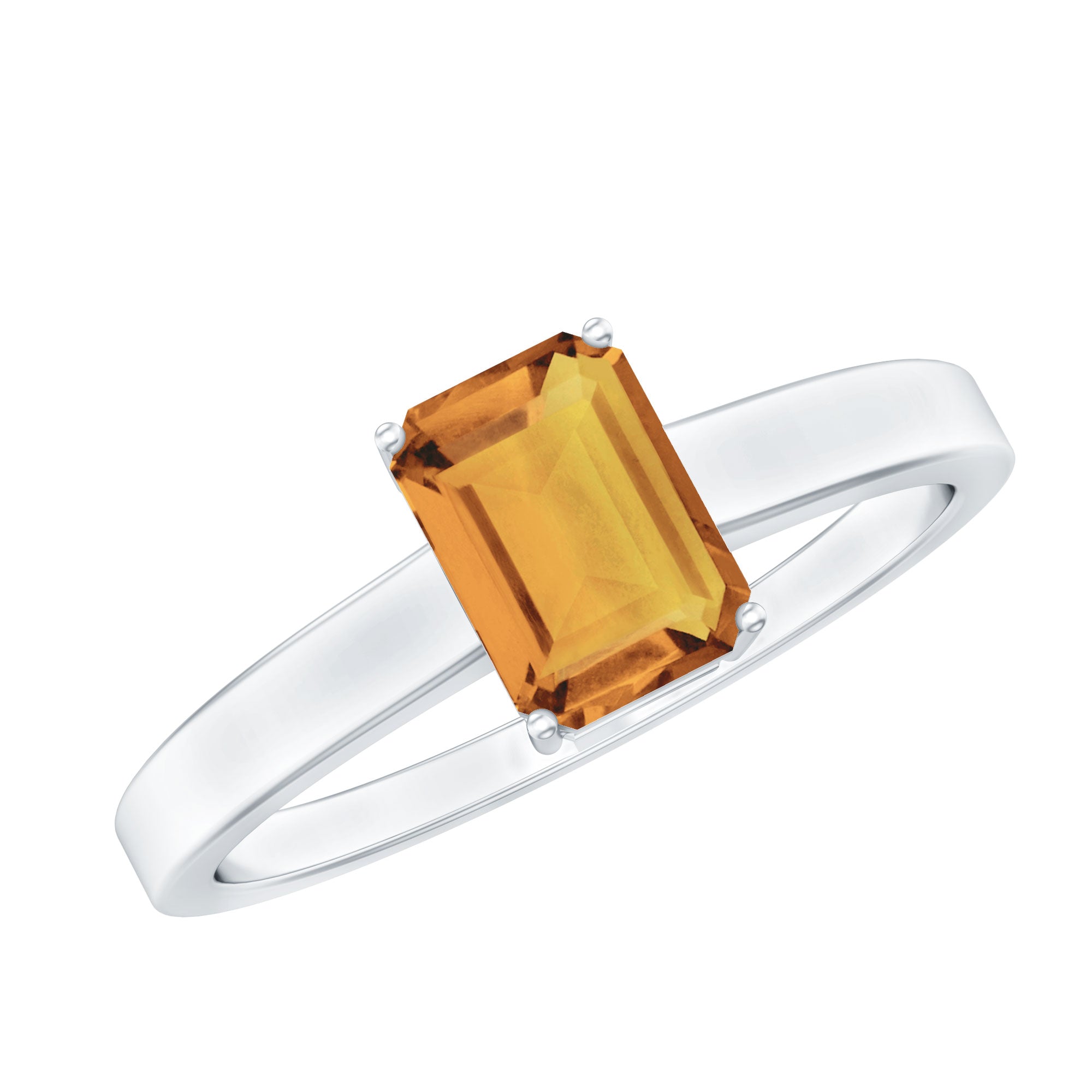 Natural 6X8mm Citrine Solitaire Emerald Cut Engagement Ring AAA - Rosec Jewels