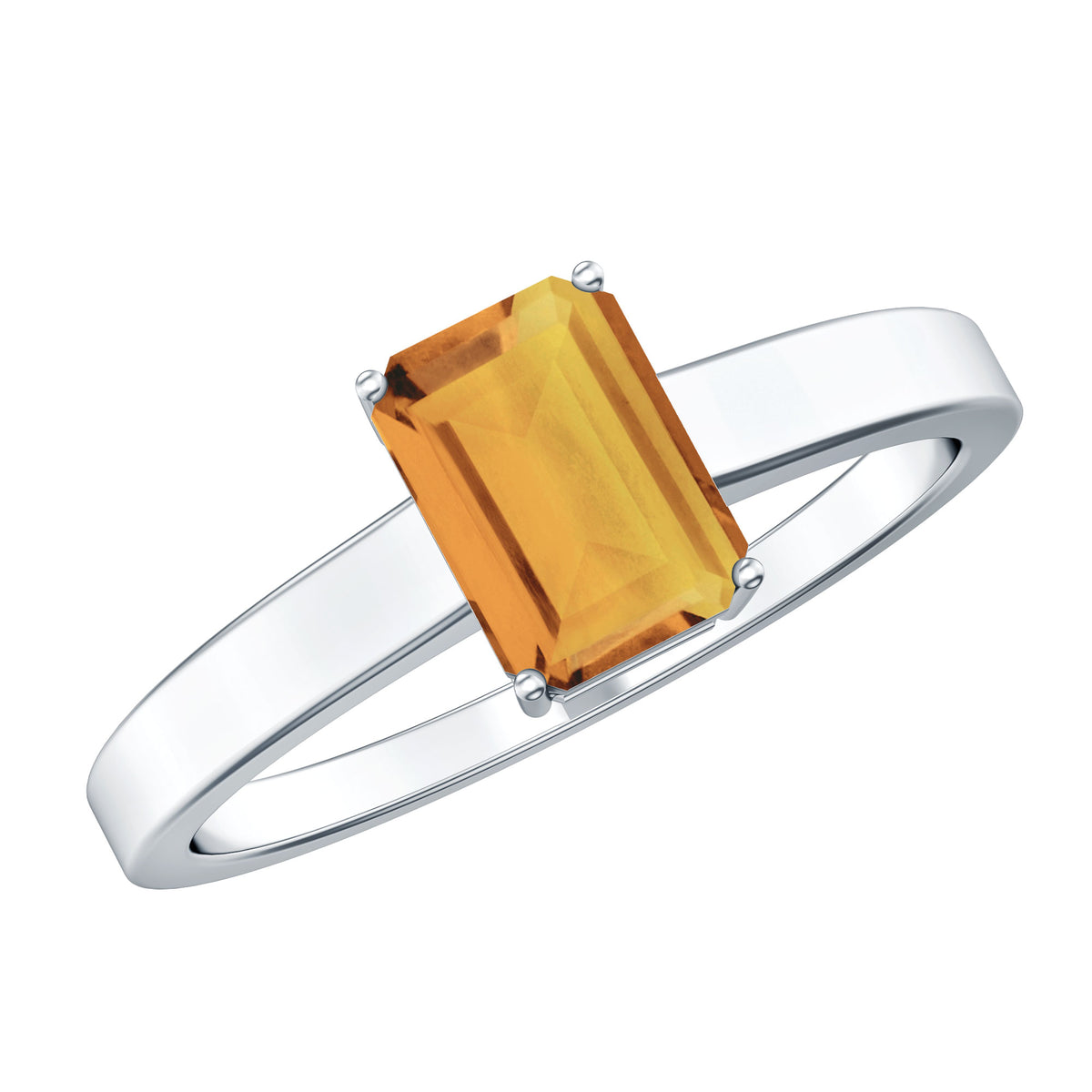 1.8 Carat Natural Citrine Solitaire Emerald Cut Engagement Ring AAA - Rosec Jewels