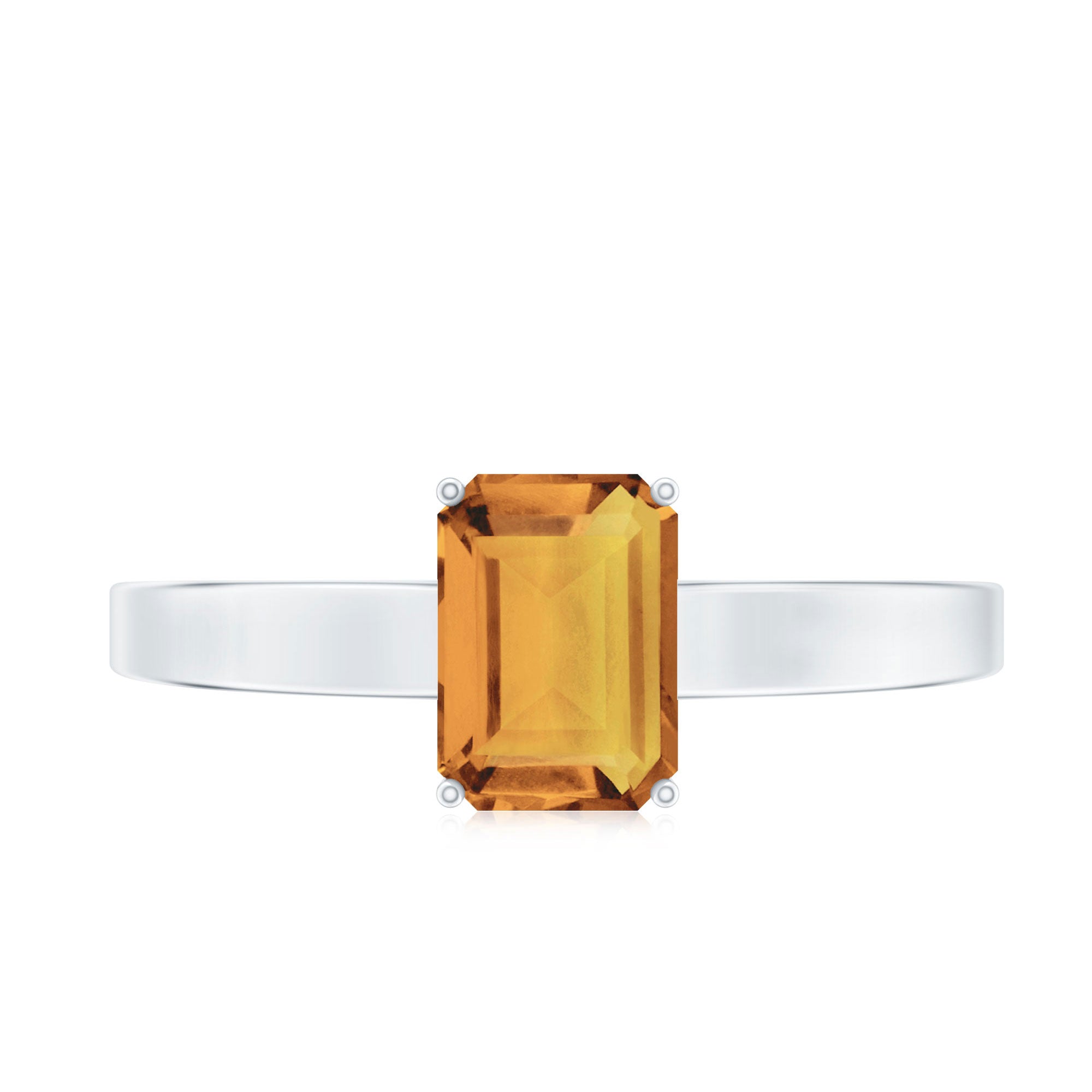 Natural 6X8mm Citrine Solitaire Emerald Cut Engagement Ring AAA - Rosec Jewels