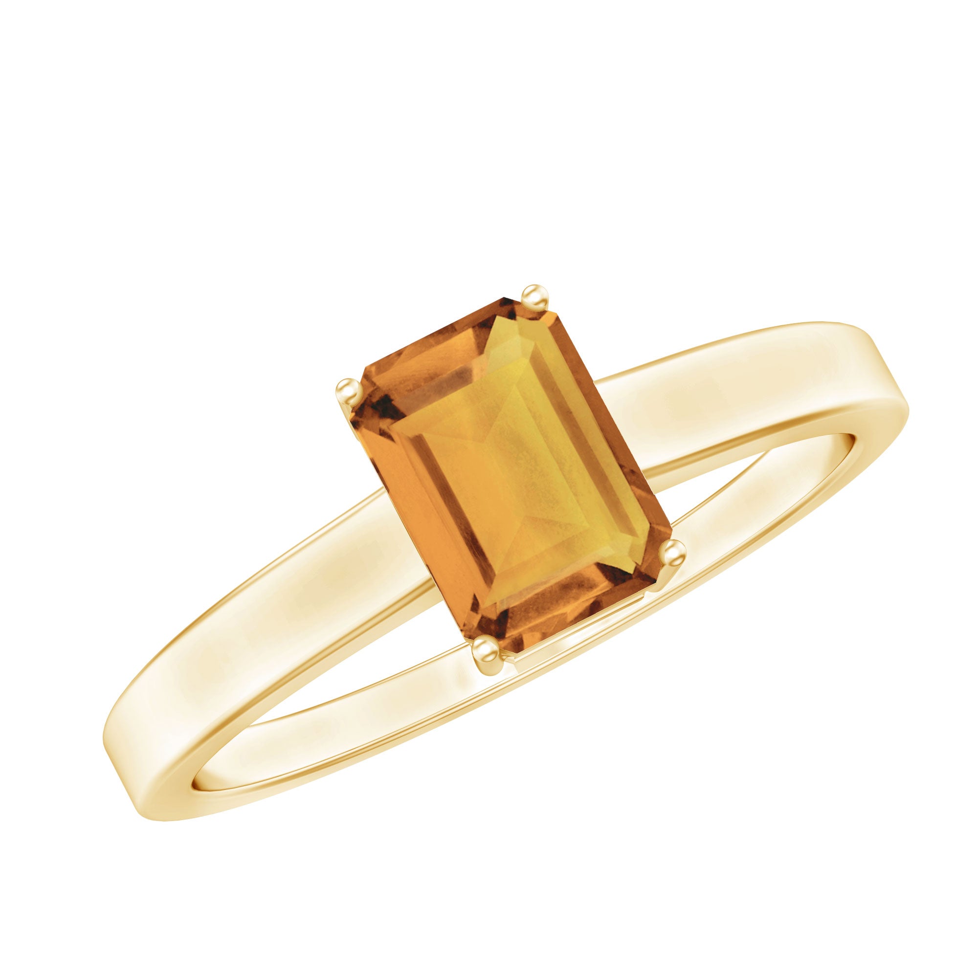 Natural 6X8mm Citrine Solitaire Emerald Cut Engagement Ring AAA - Rosec Jewels