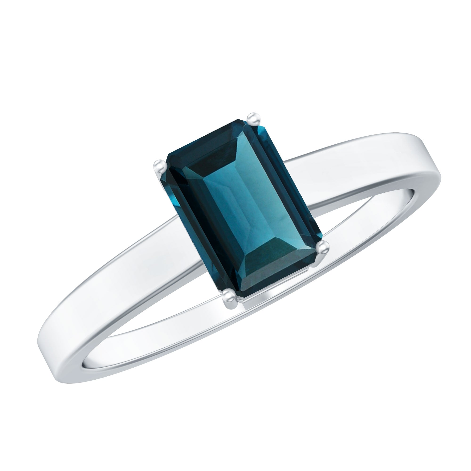 6X8mm Emerald Cut London Blue Topaz Solitaire Ring with Certificate