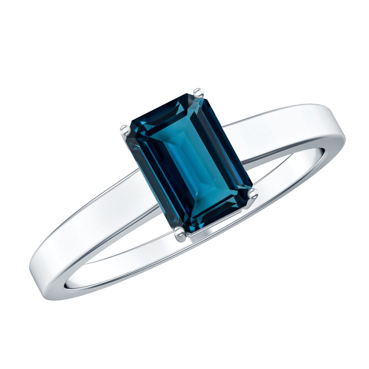 2.2 Carat Emerald Cut London Blue Topaz Solitaire Ring with Certificate AAA - Rosec Jewels