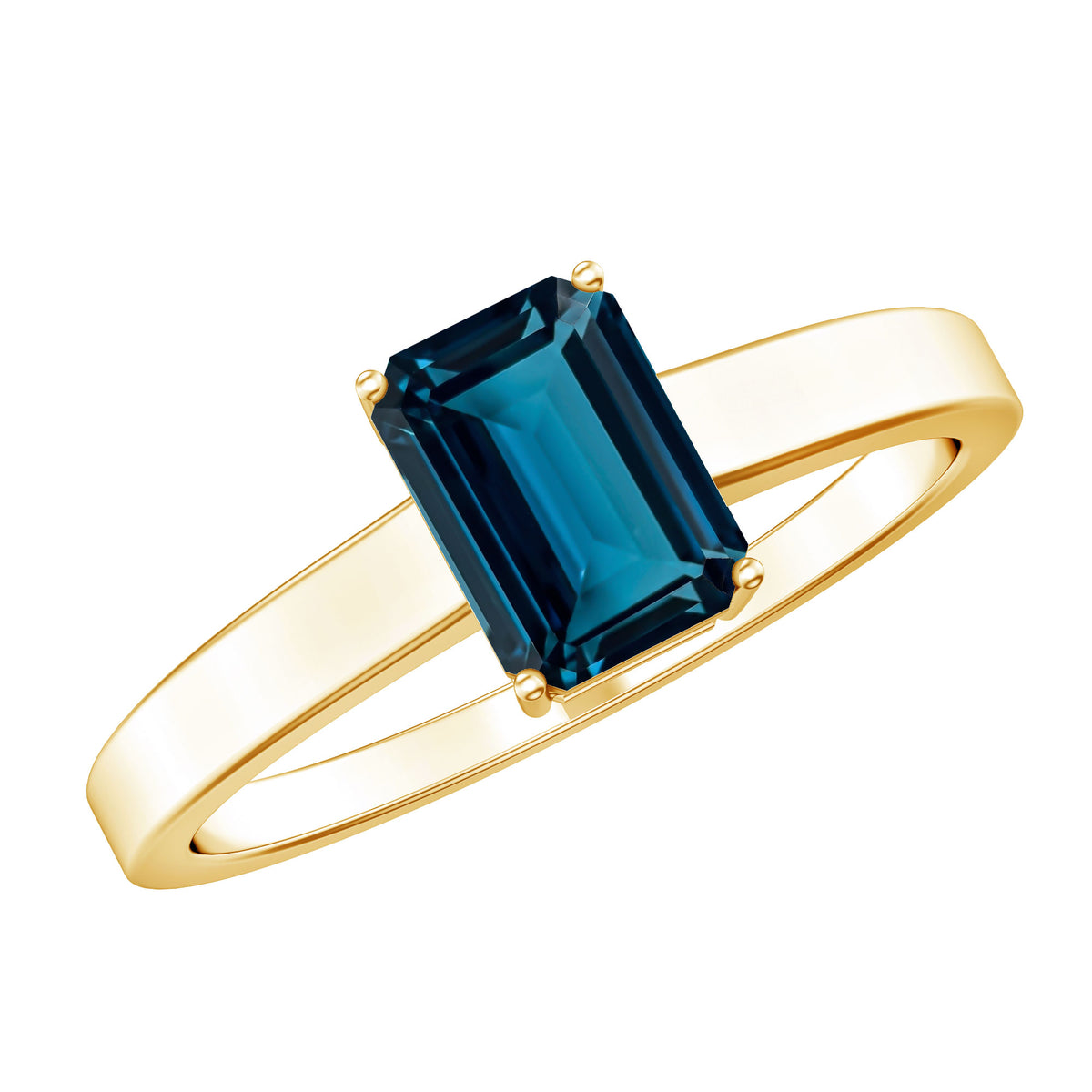 2.2 Carat Emerald Cut London Blue Topaz Solitaire Ring with Certificate AAA - Rosec Jewels