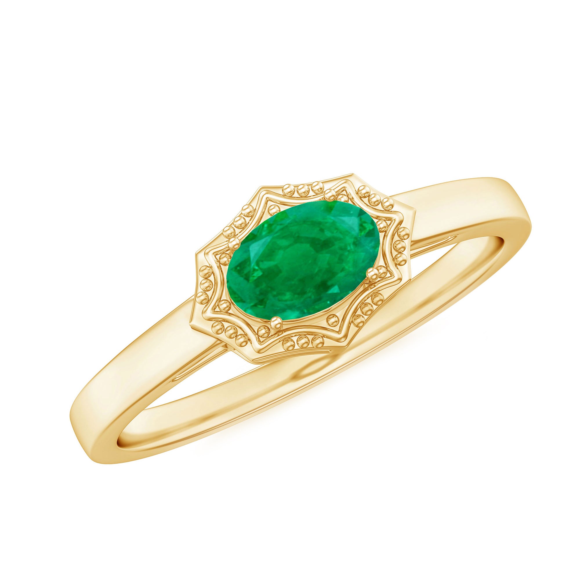 Rosec Jewels-Genuine Emerald Antique Looking Engagement Ring With Certificate
