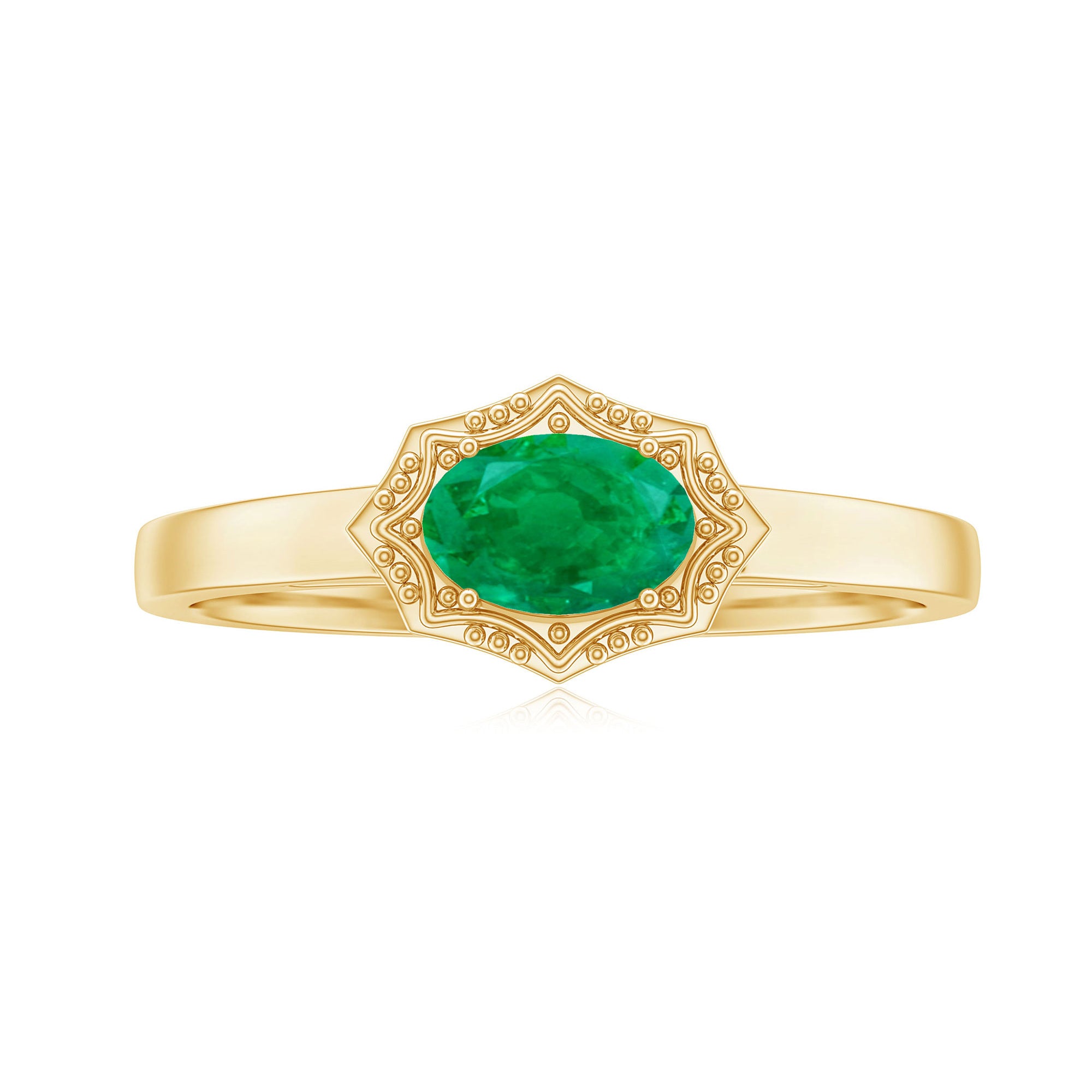 Rosec Jewels-Genuine Emerald Antique Looking Engagement Ring With Certificate