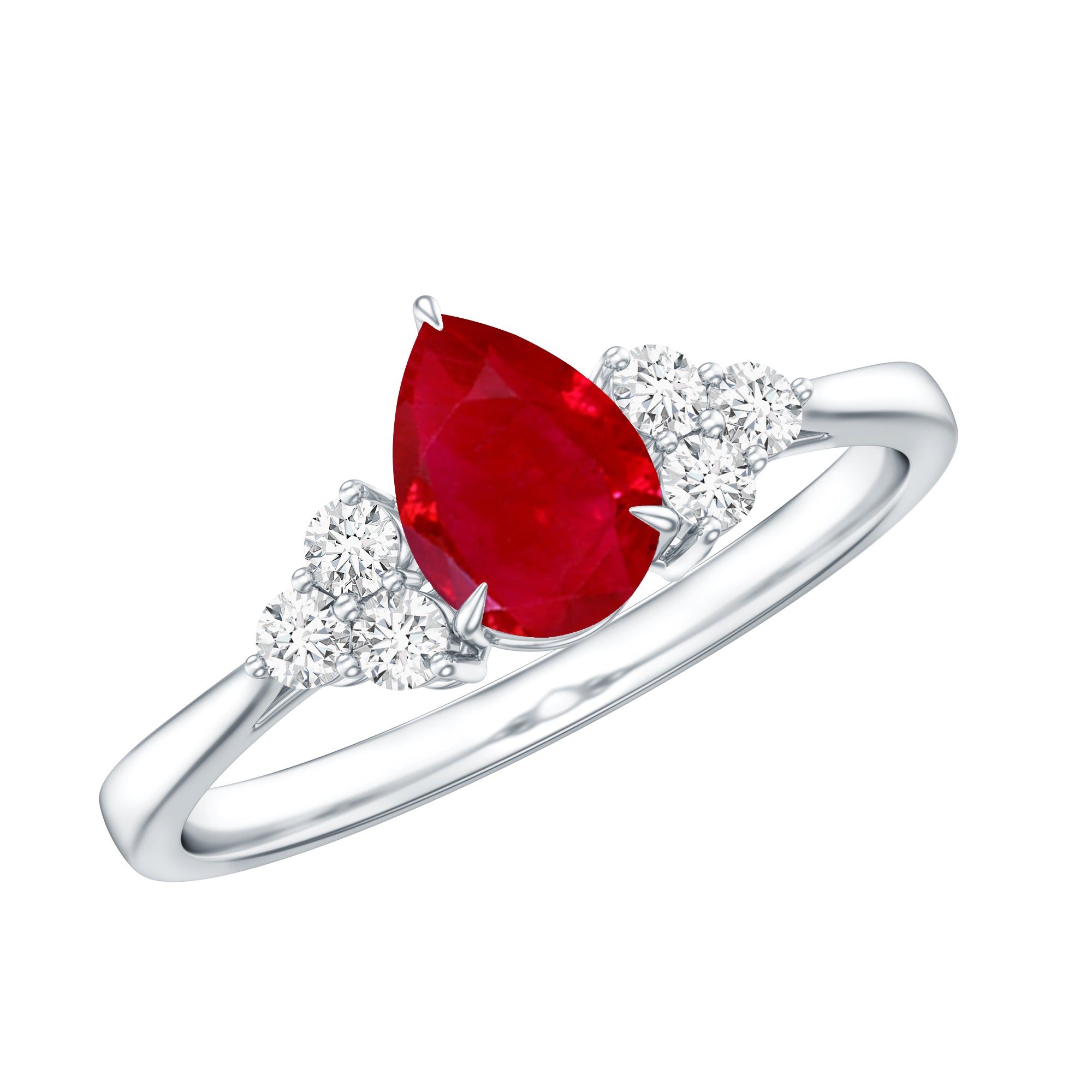 Natural 0.8 Carat Ruby Pear Shaped Engagement Ring with Diamond AAA - Rosec Jewels