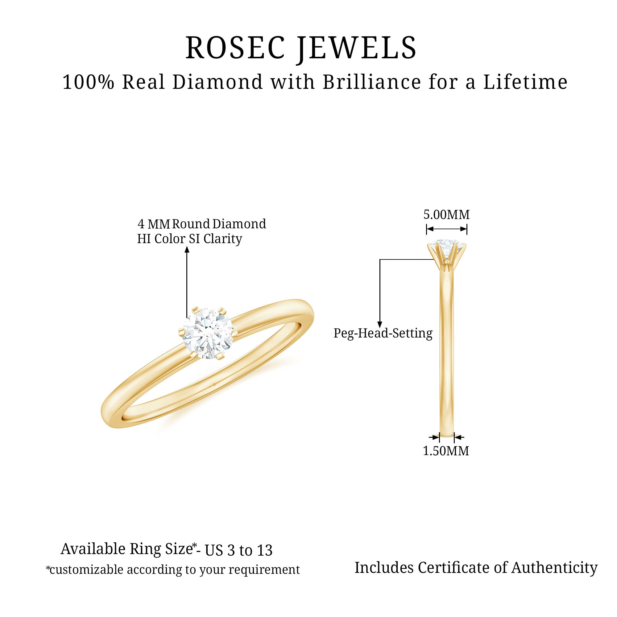 Peg Head Set Diamond Promise Ring for her Natural - ( HI-SI ) - Rosec Jewels