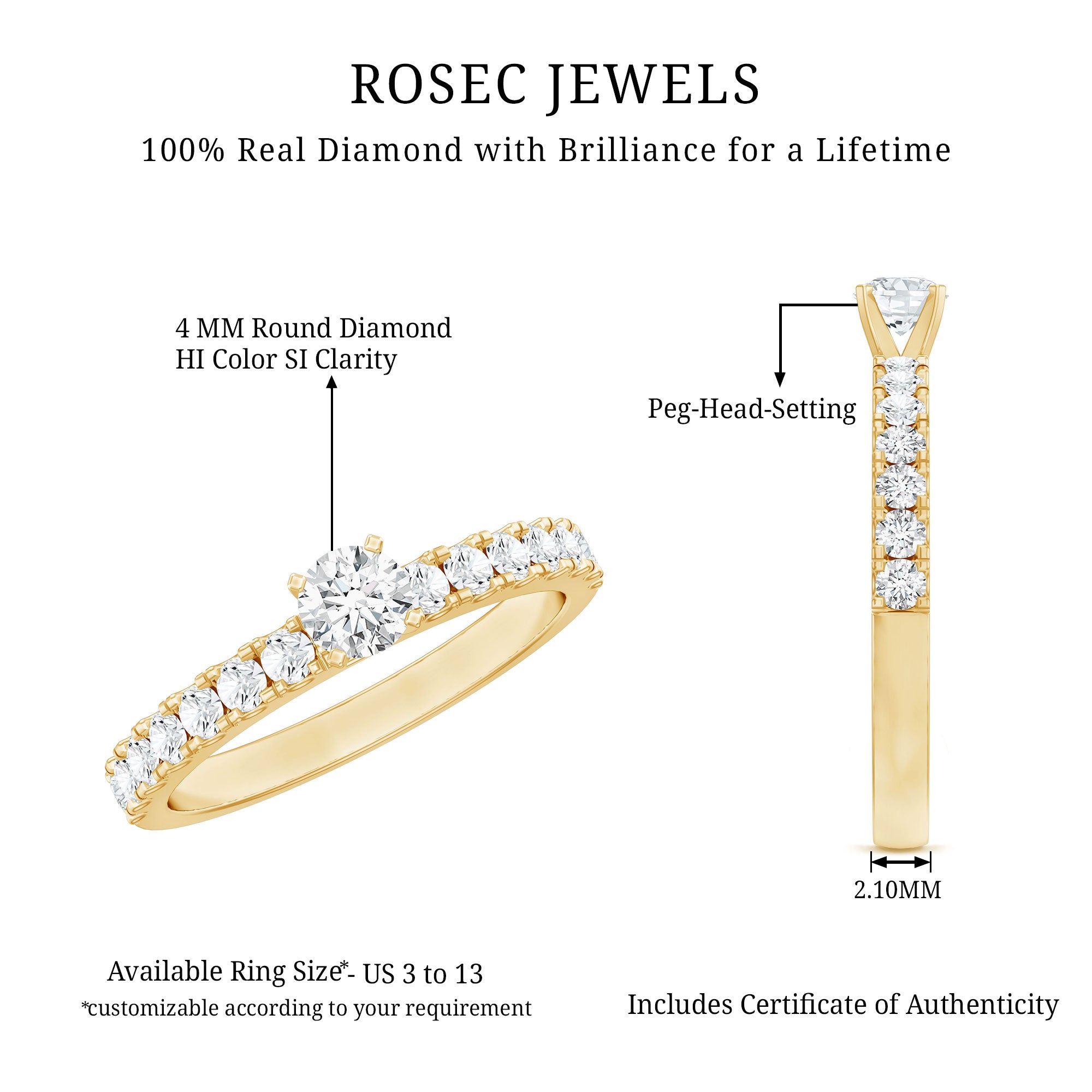 Natural Diamond Promise Ring for Engagement Natural - ( HI-SI ) - Rosec Jewels