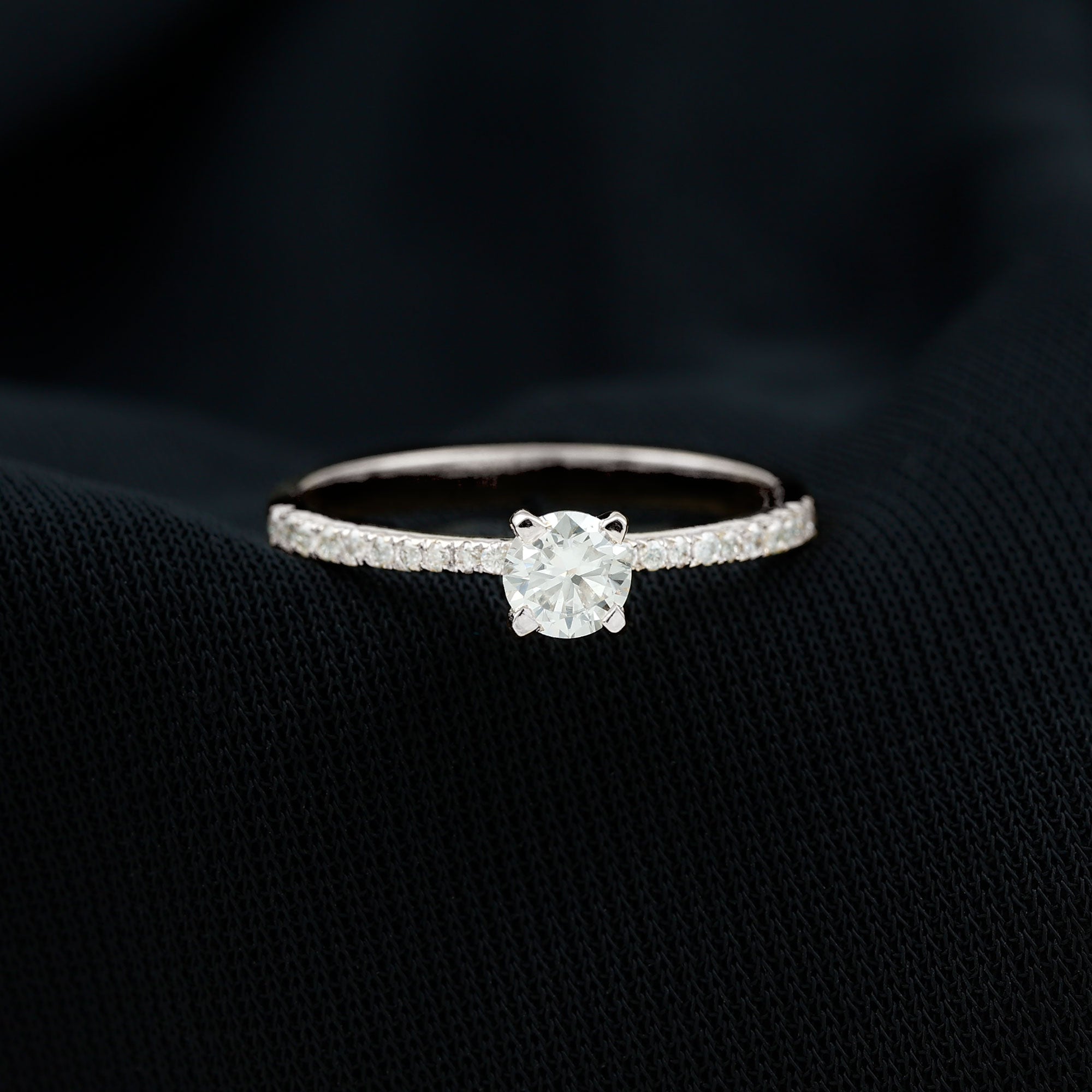 Natural Diamond Promise Ring with Side Stones Natural - ( HI-SI ) - Rosec Jewels