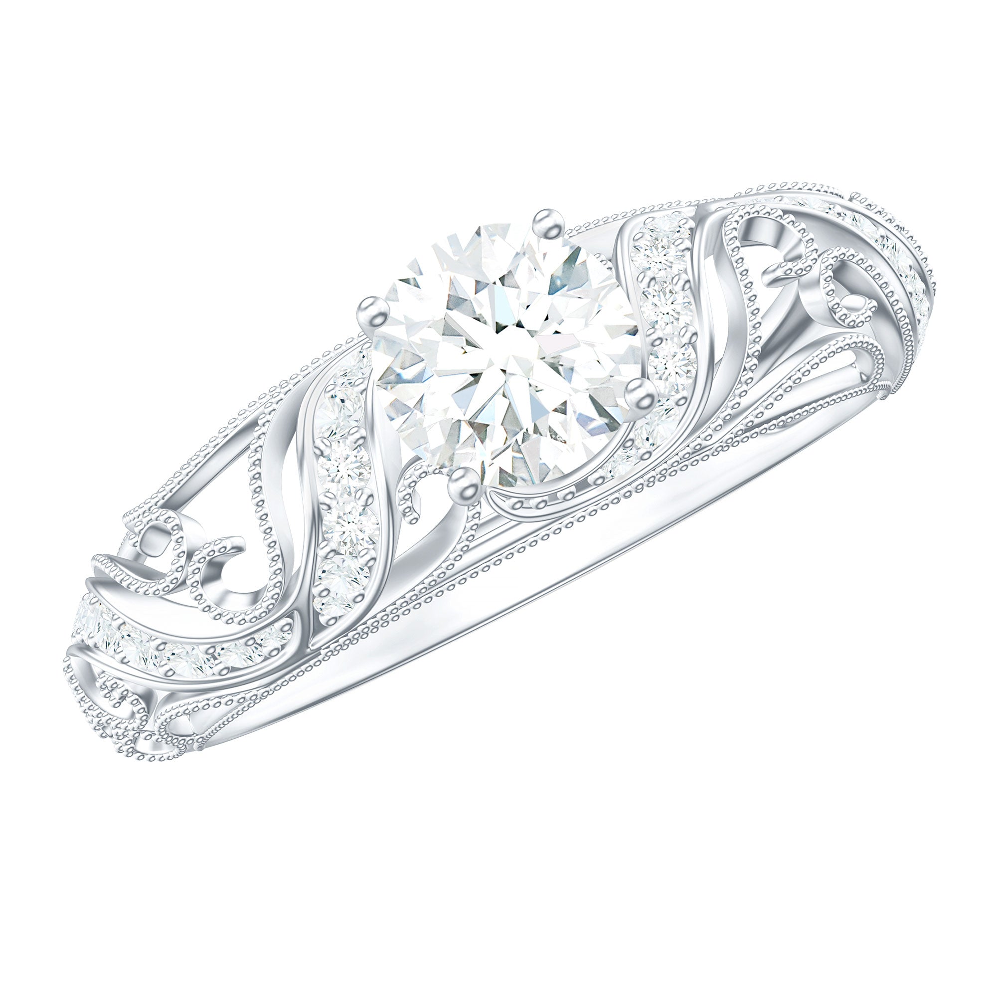 3/4 CT Cubic Zirconia Vintage Inspired Engagement Ring AAAA - Rosec Jewels
