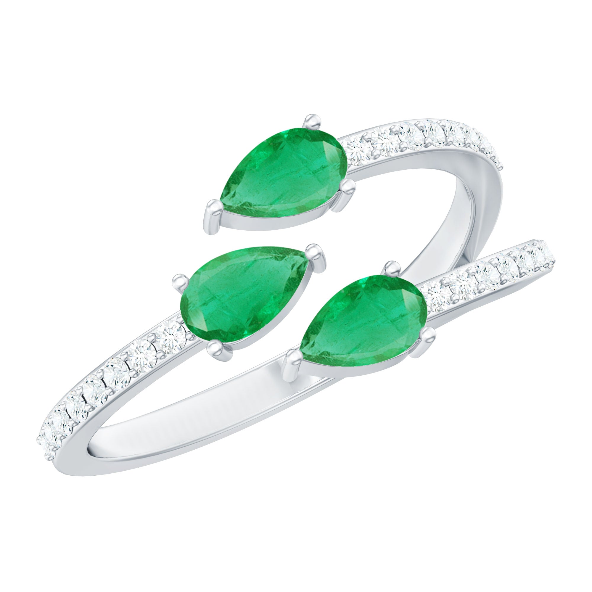 Pear Shaped Emerald and Diamond 3 Stone Statement Ring