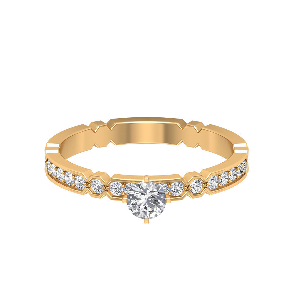 Shimmery Diamond Solitaire Engagement Ring with Side Stone Natural - ( HI-SI ) - Rosec Jewels
