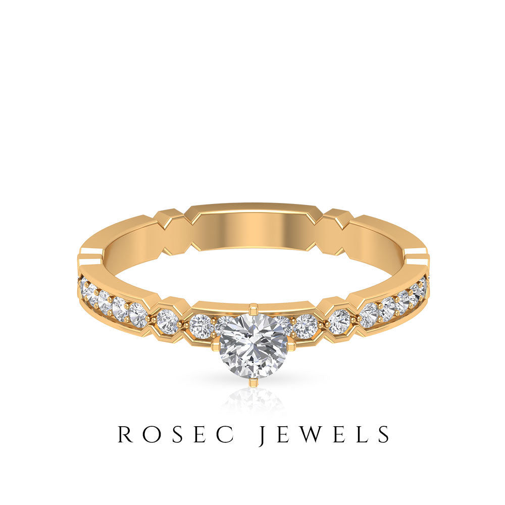 Shimmery Diamond Solitaire Engagement Ring with Side Stone Natural - ( HI-SI ) - Rosec Jewels
