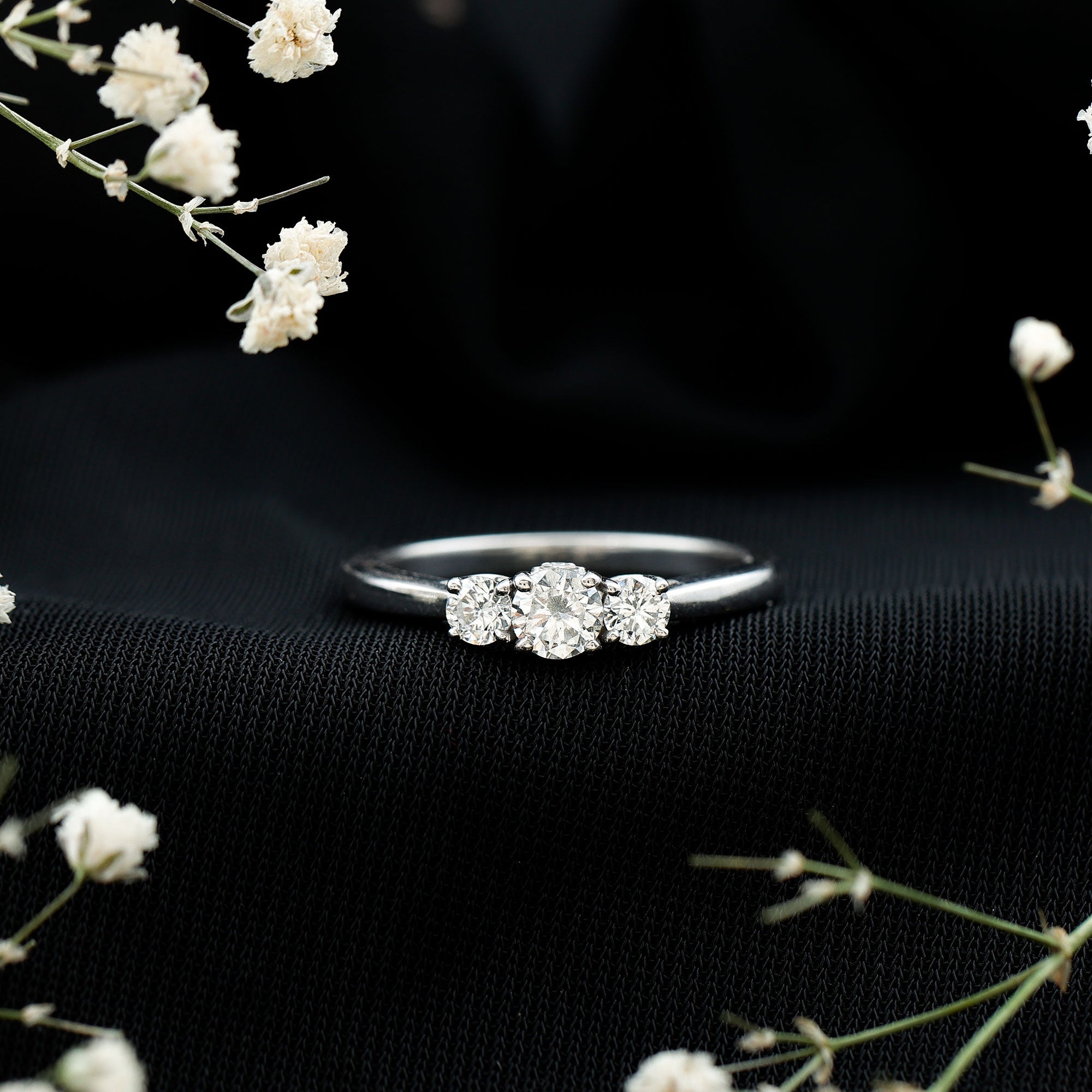 Brilliant Cut Moissanite 3 Stone Promise Ring for Women D-VS1 - Rosec Jewels