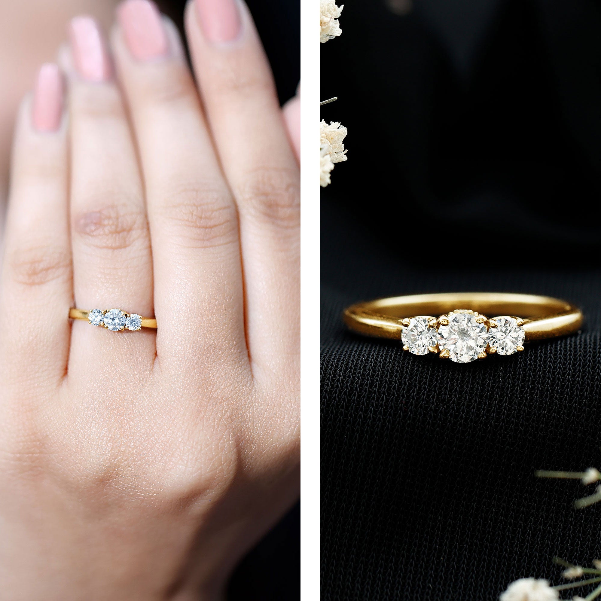 Brilliant Cut Moissanite 3 Stone Promise Ring for Women D-VS1 - Rosec Jewels