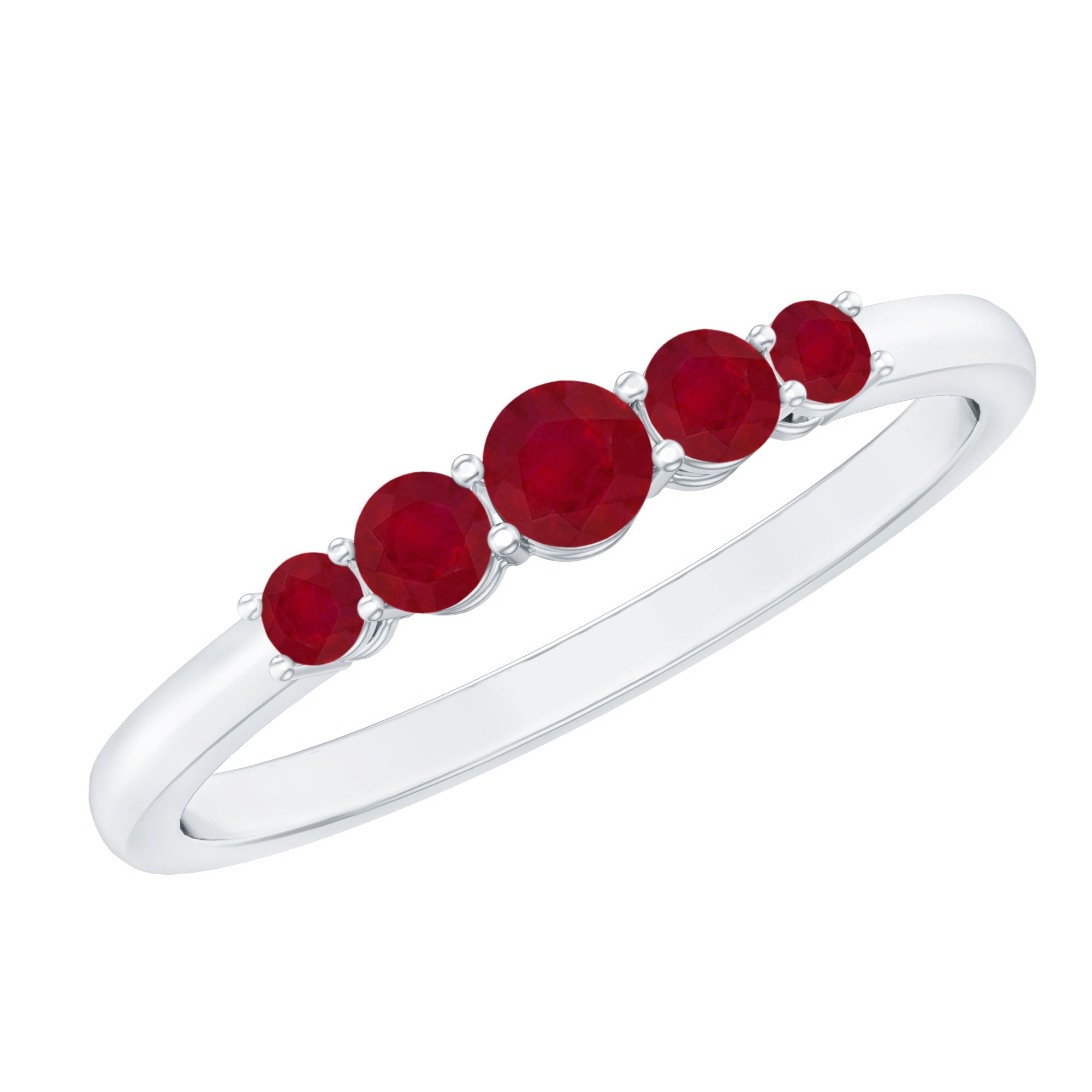 Natural July Birthstone Ruby 5 Stone Ring for Promise AAA - Rosec Jewels