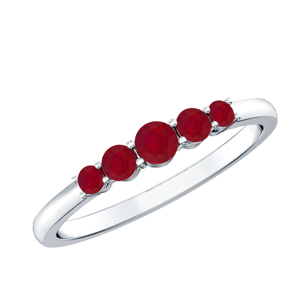 Natural July Birthstone Ruby 5 Stone Ring for Promise AAA - Rosec Jewels
