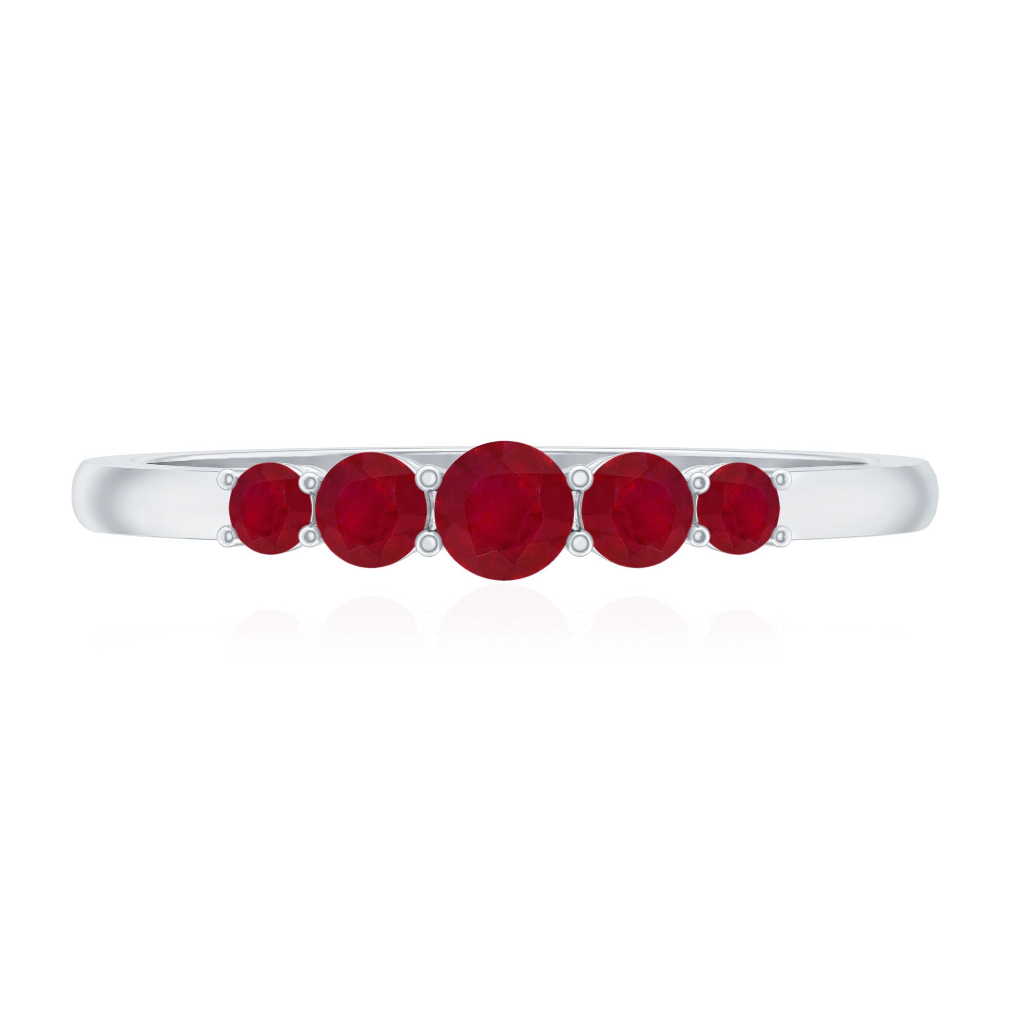 Natural July Birthstone Ruby 5 Stone Ring for Promise AAA - Rosec Jewels
