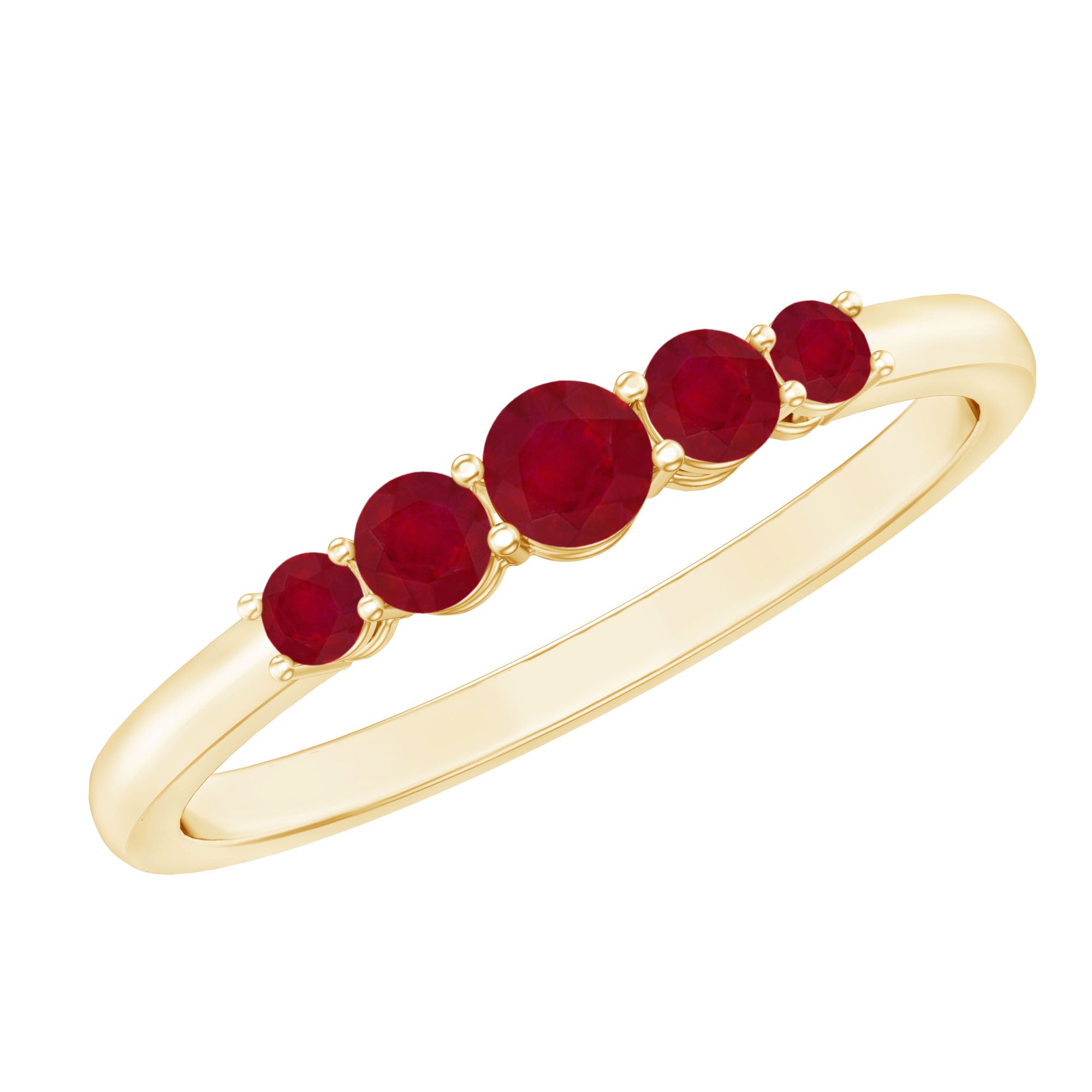 Natural July Birthstone Ruby 5 Stone Ring for Promise AAA - Rosec Jewels