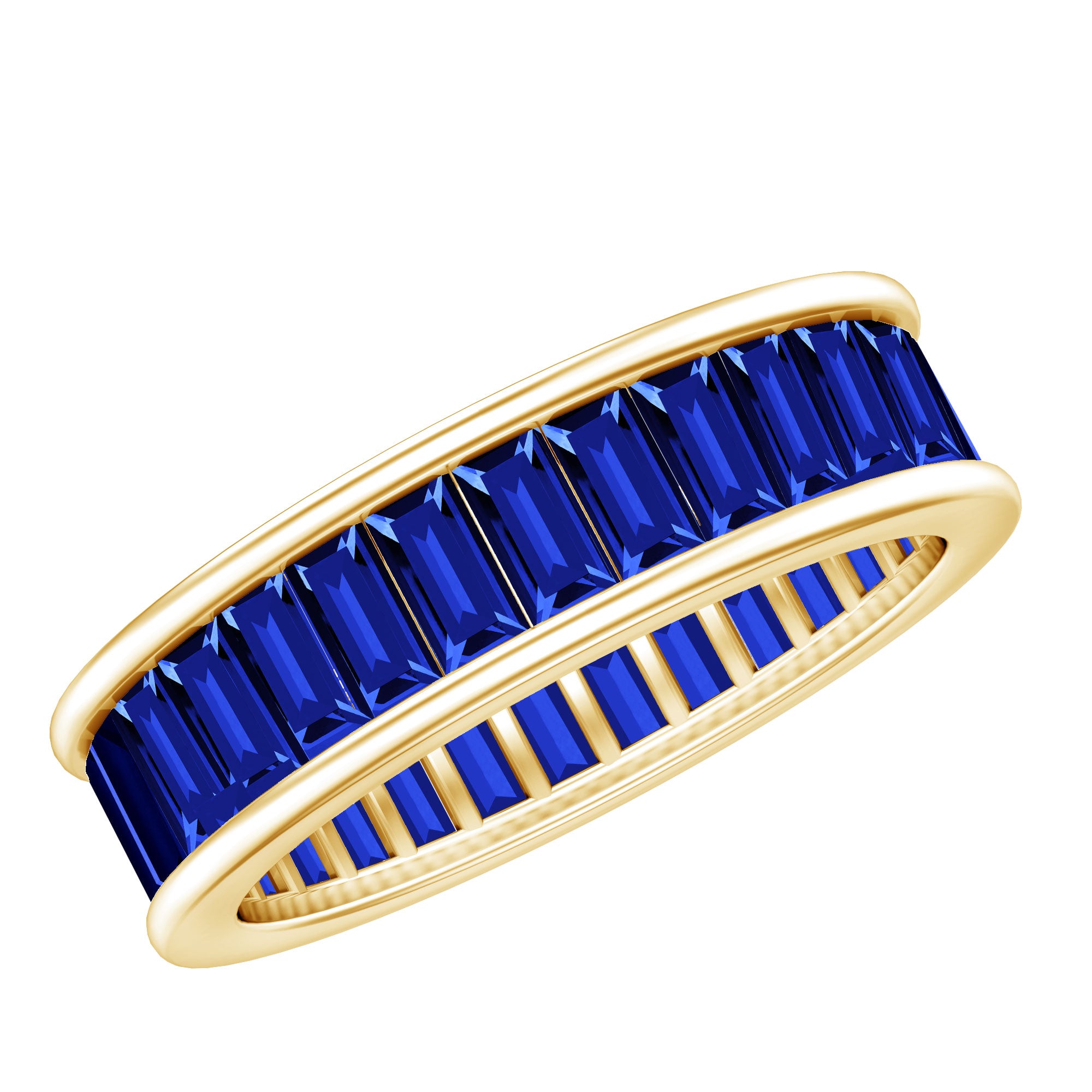Baguette Shape Lab Created Blue Sapphire Channel Set Eternity Band AAAA - Rosec Jewels