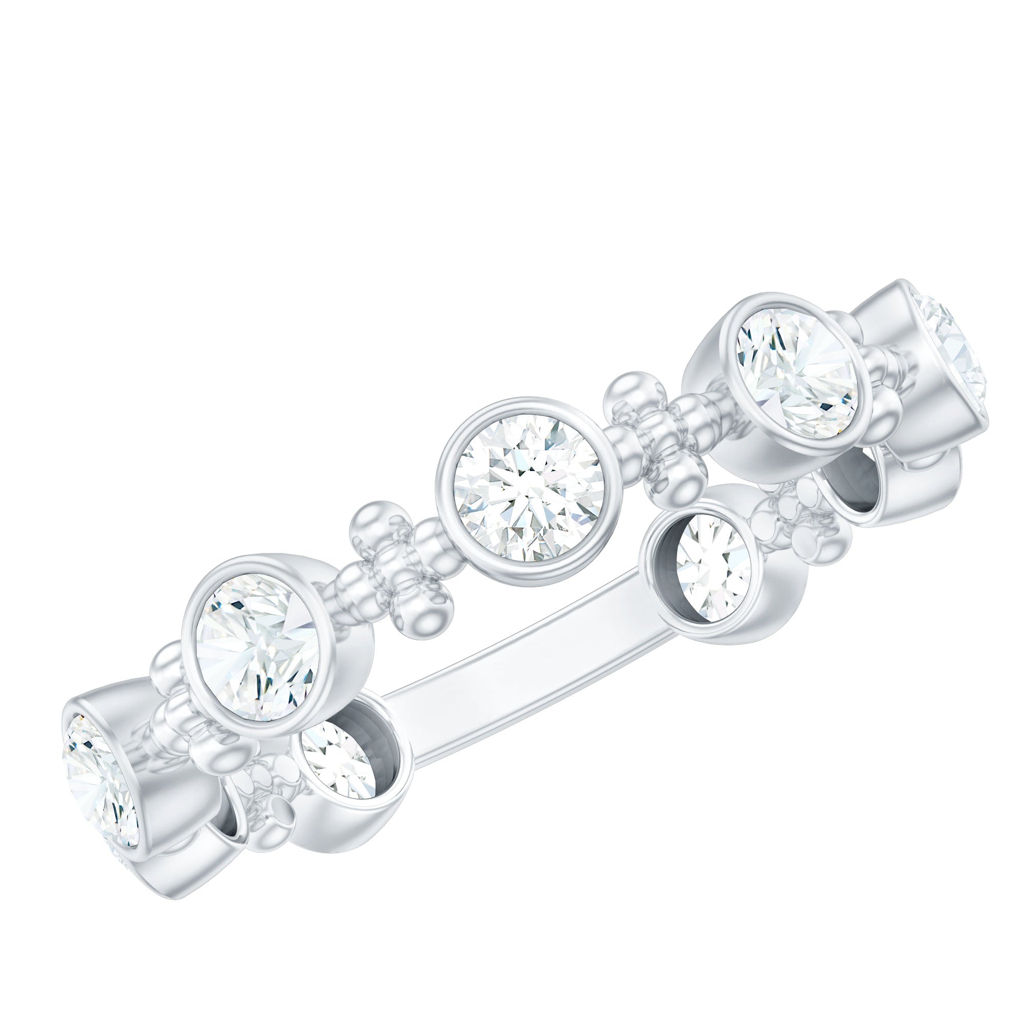 Certified Moissanite Stackable Wedding Band in Bezel Setting D-VS1 - Rosec Jewels