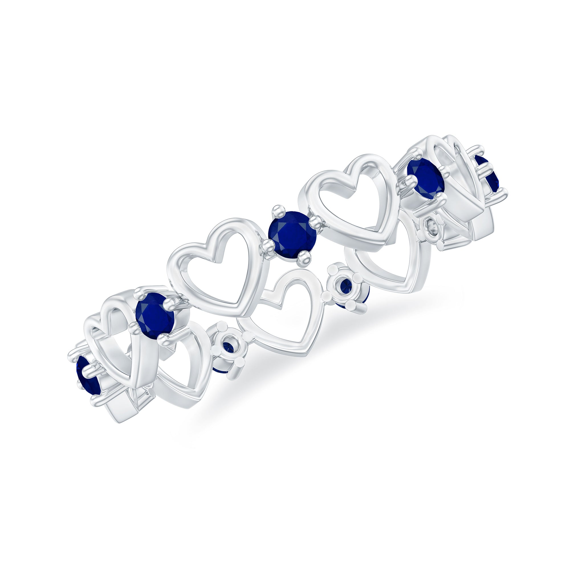 Open Gold Heart Blue Sapphire Band Ring in 2 Prong Setting