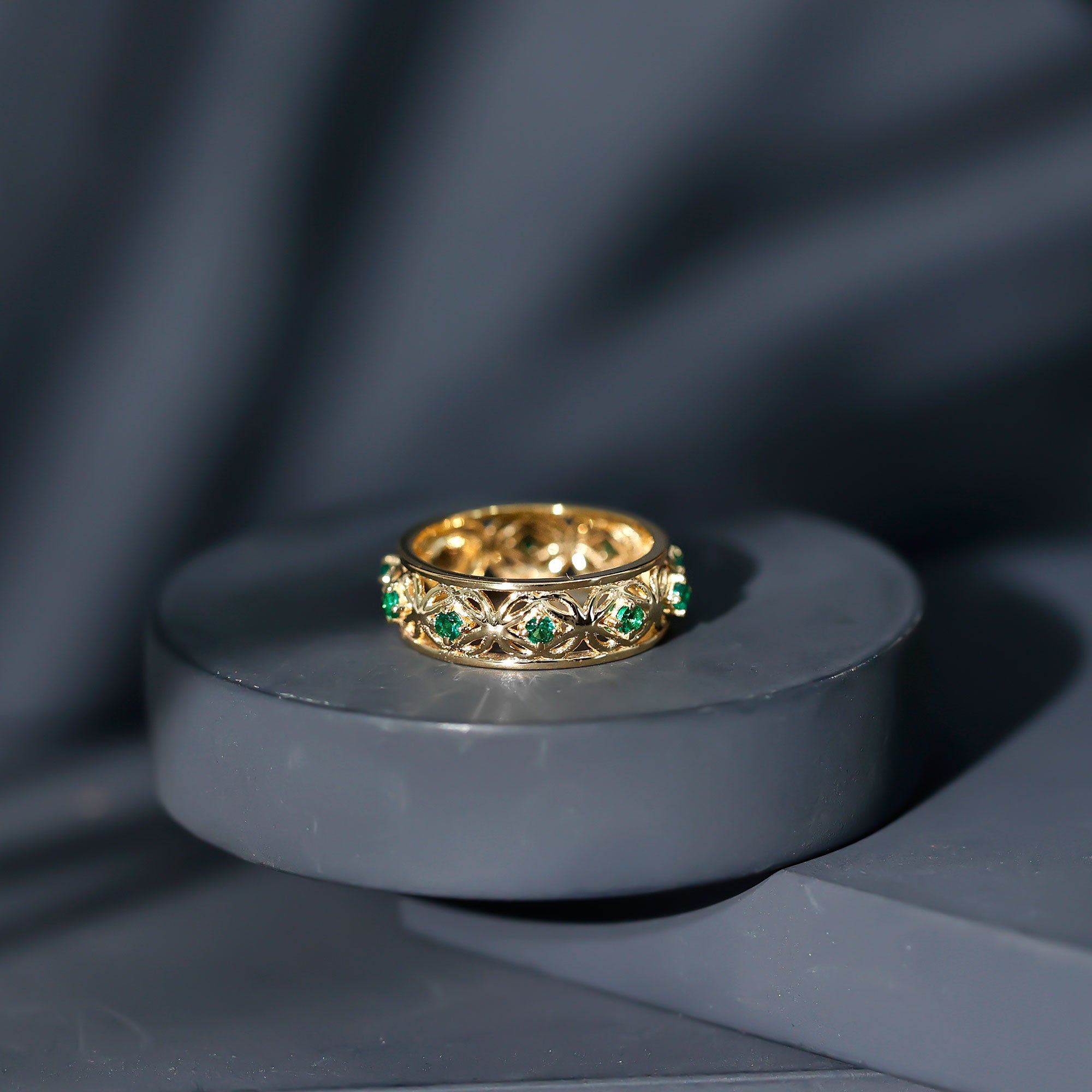 Rosec Jewels-Vintage Looking Lab Grown Emerald Wedding Band for Women