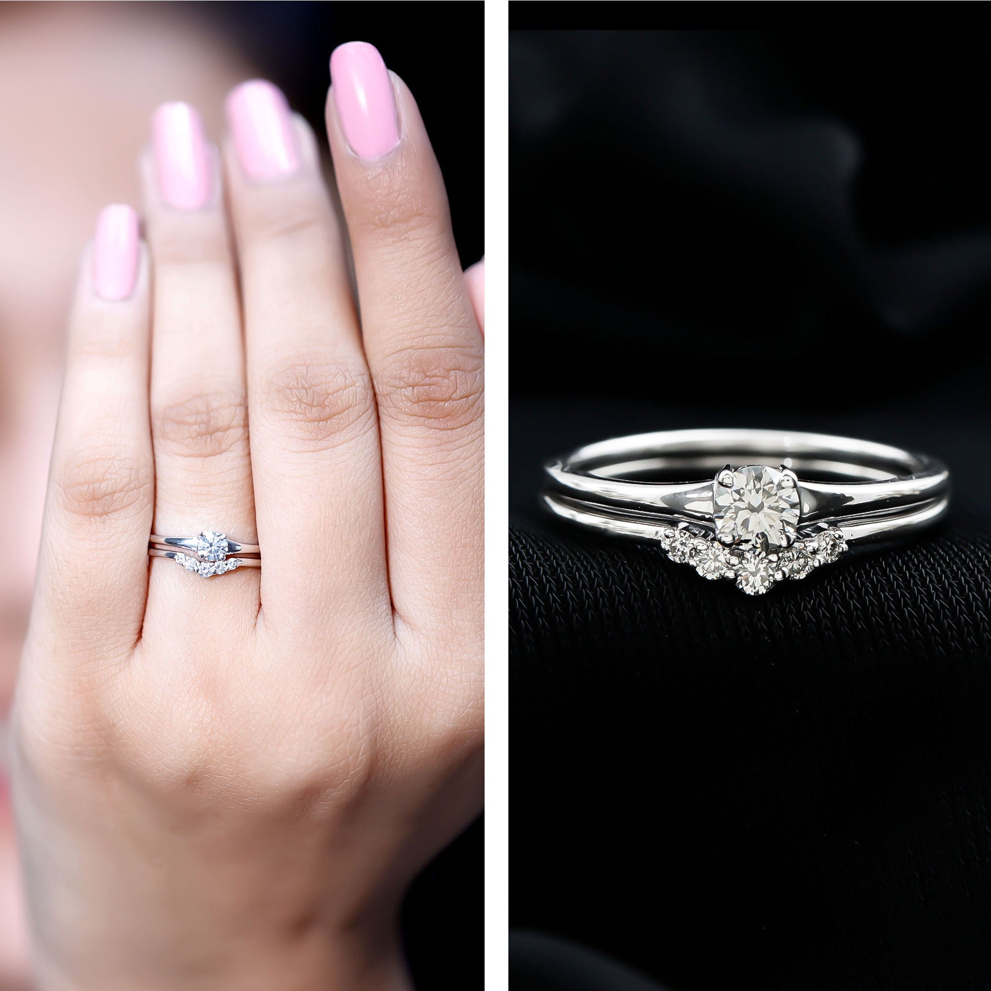 Real Diamond Minimal Wedding Ring Set Natural - ( HI-SI ) - Rosec Jewels