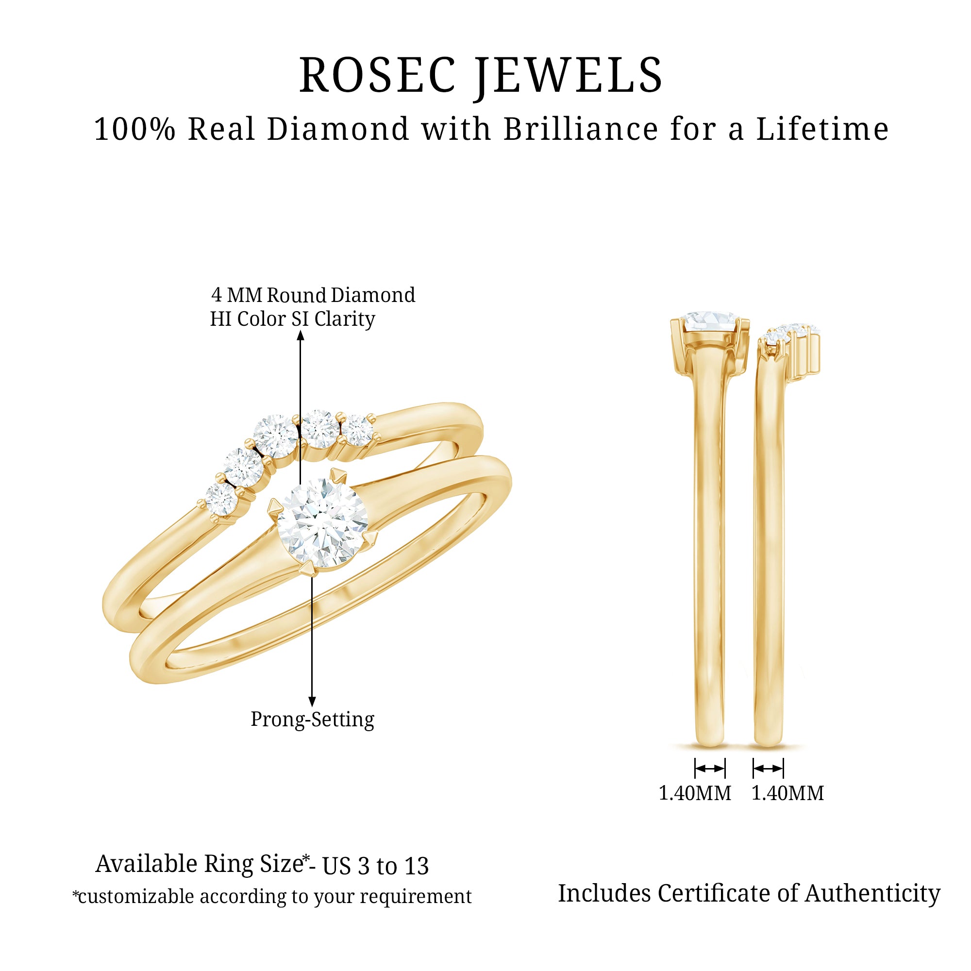Real Diamond Minimal Wedding Ring Set Natural - ( HI-SI ) - Rosec Jewels