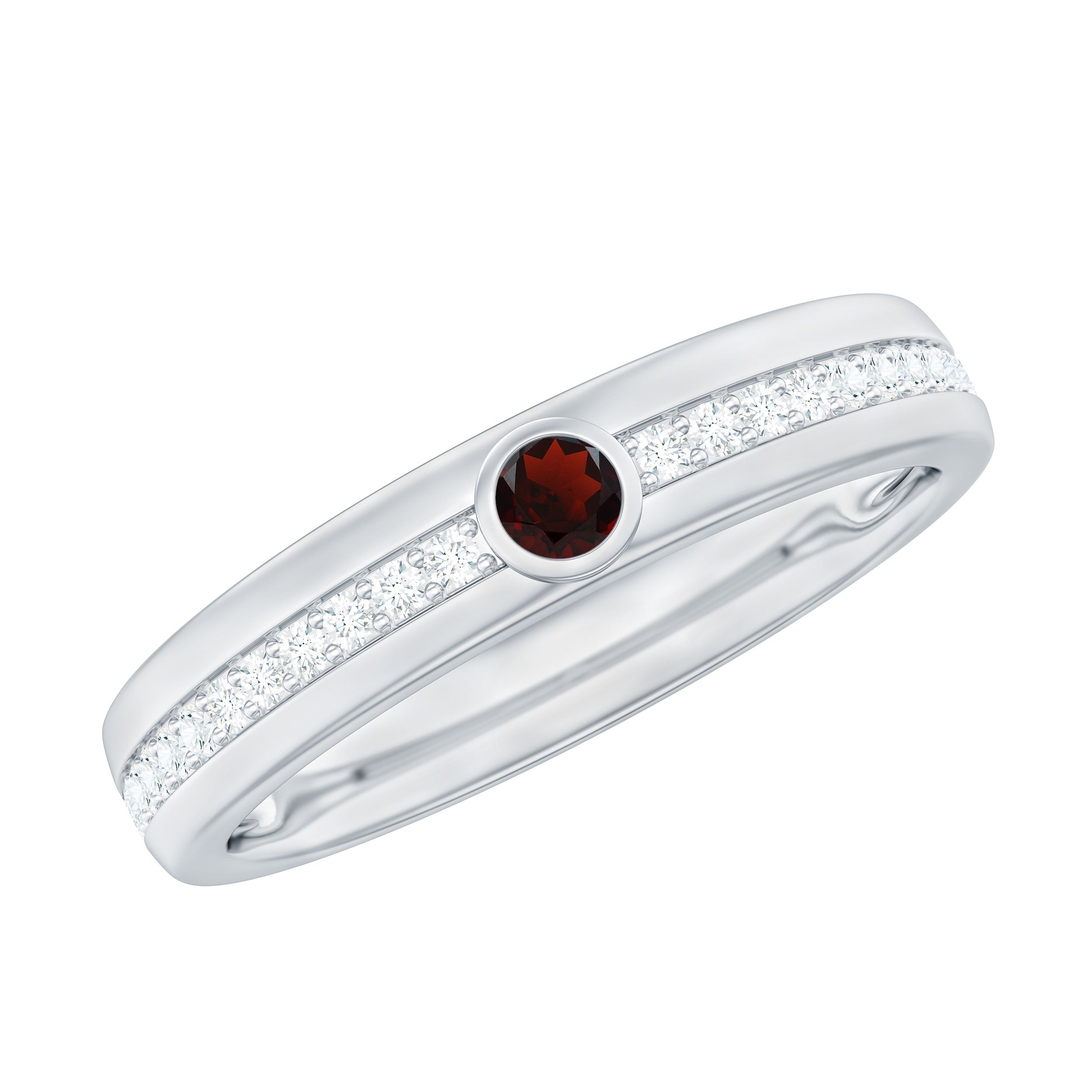 Natural Garnet Diamond Wide Wedding Band AAA - Rosec Jewels